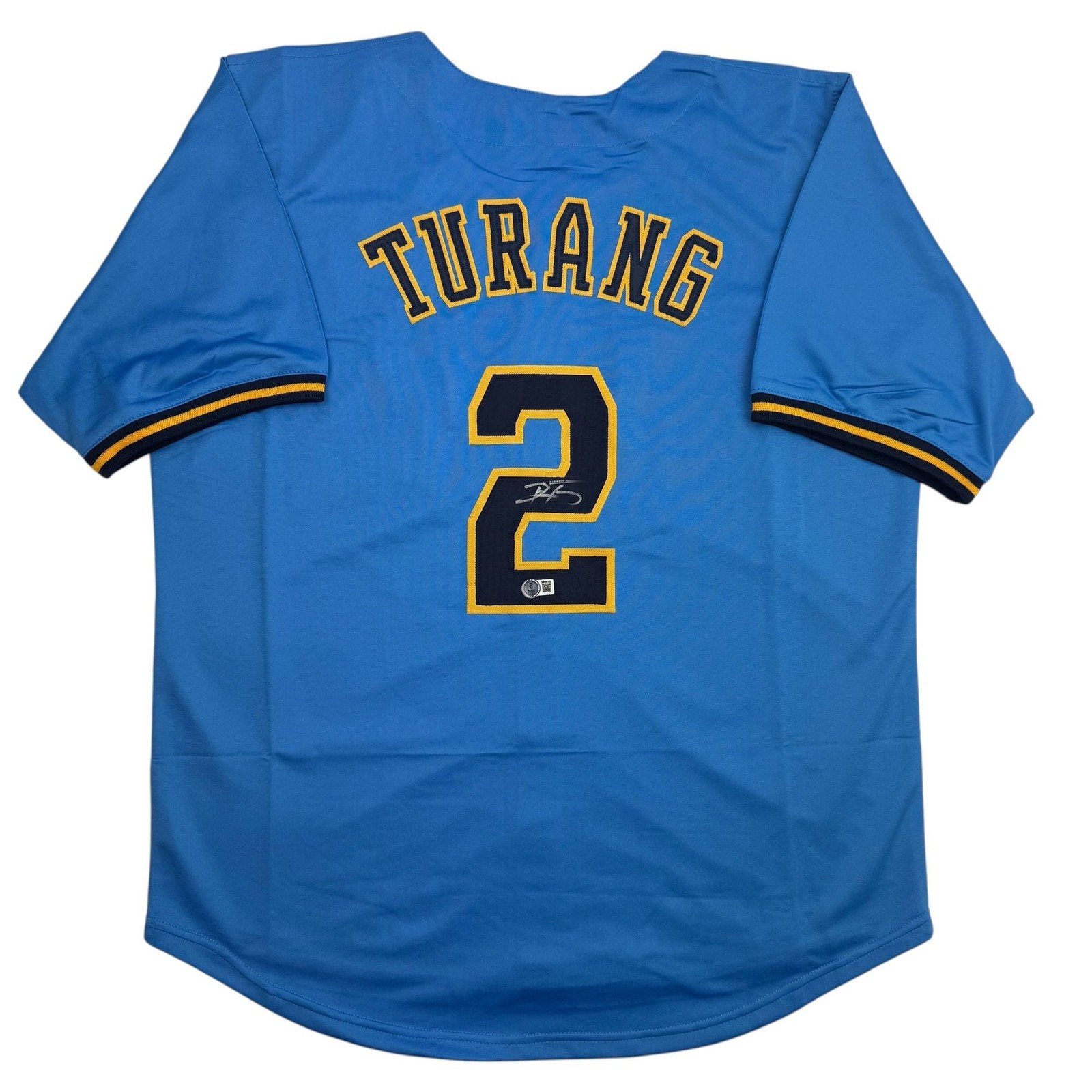 Autographed/Signed Brice Turang Milwaukee Blue Baseball Jersey BAS COA Autographed/Signed Brice Turang Milwaukee Blue Baseball Jersey BAS COA