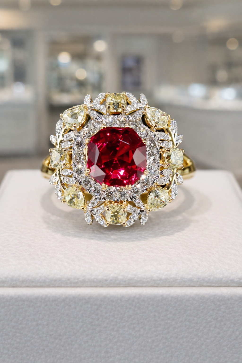 4.50 Ct Cushion Cut Natural Ruby & Diamond Wedding Gift Ring 14K Yellow Gold