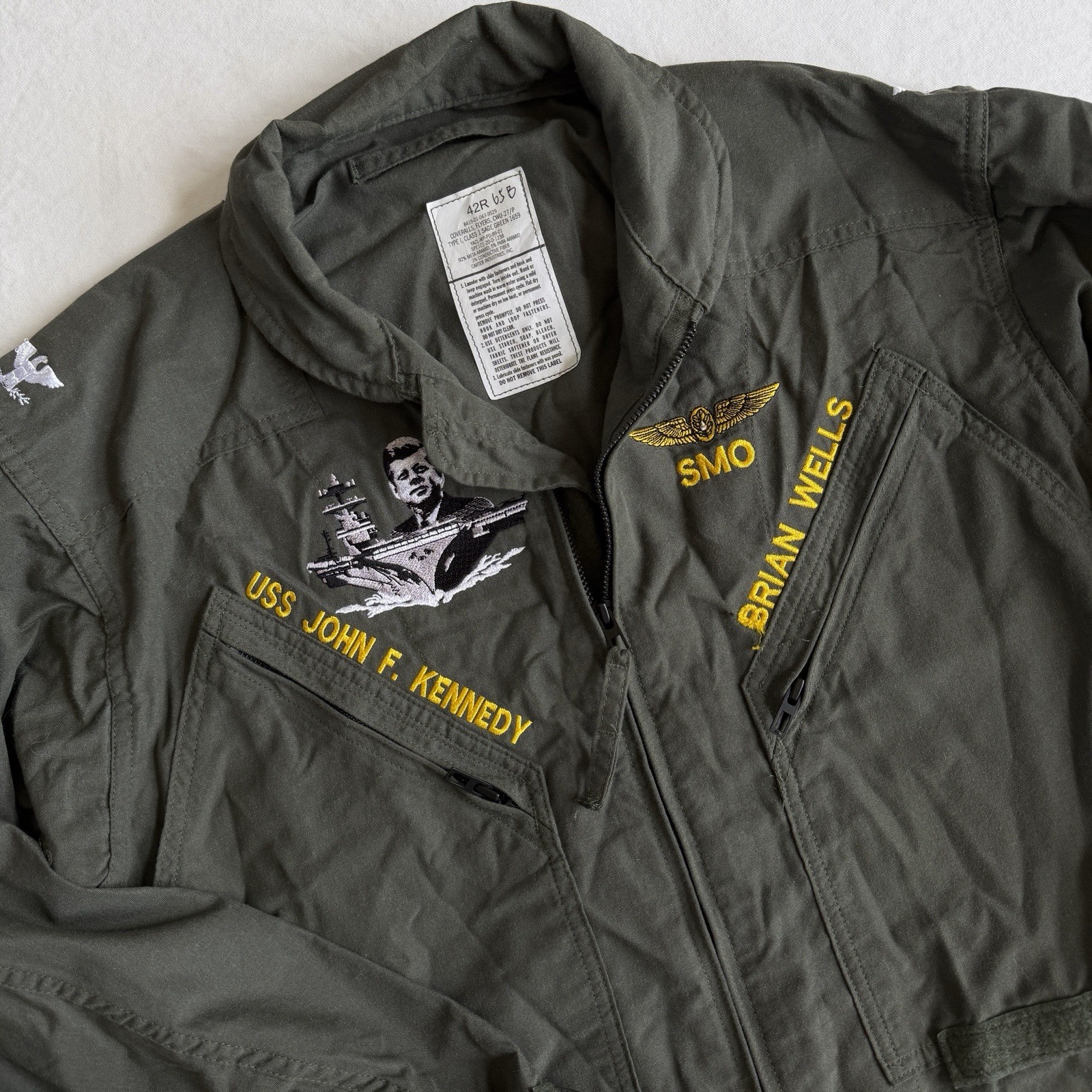 USS John F Kennedy Coveralls Flyers 42R Green Flyer CWU 27P FR Flight Suit Pilot