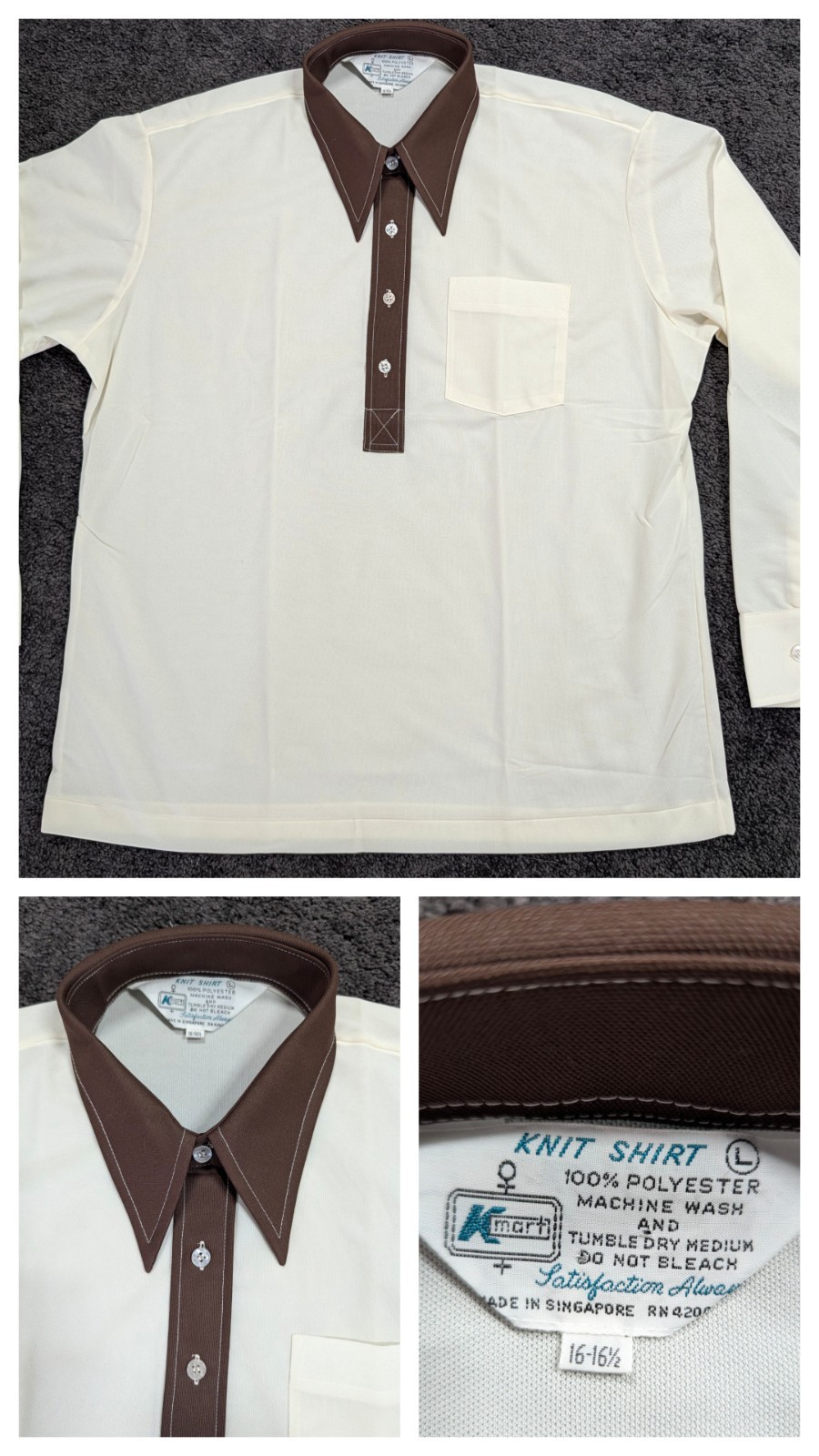 Vtg 60s 70s Kmart Knit Shirt Dagger Collar Polo Pop-Over New Without Tags XXL