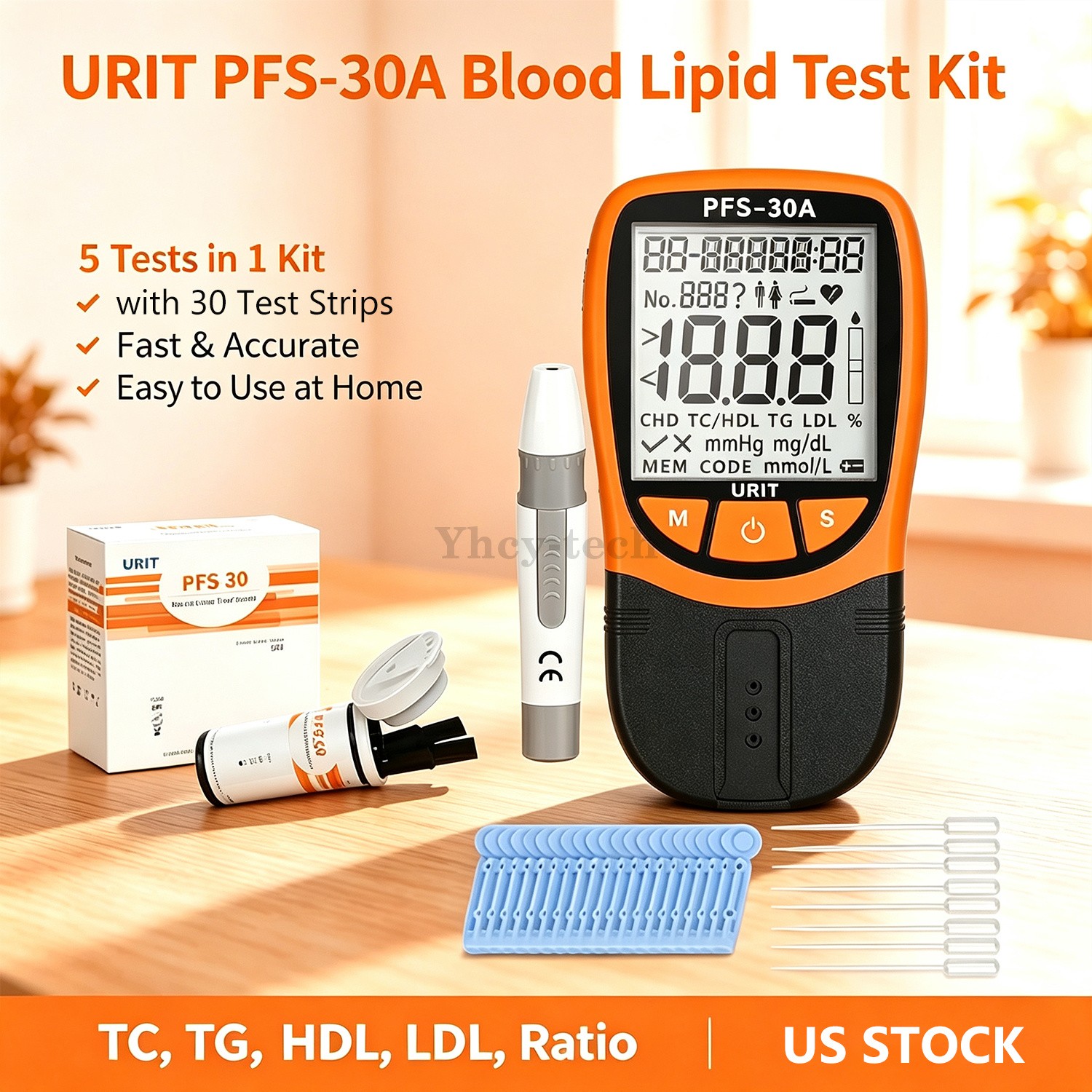 5-in-1 Home Cholesterol Test Kit Blood Lipid Triglycerides Monitor Fast Results