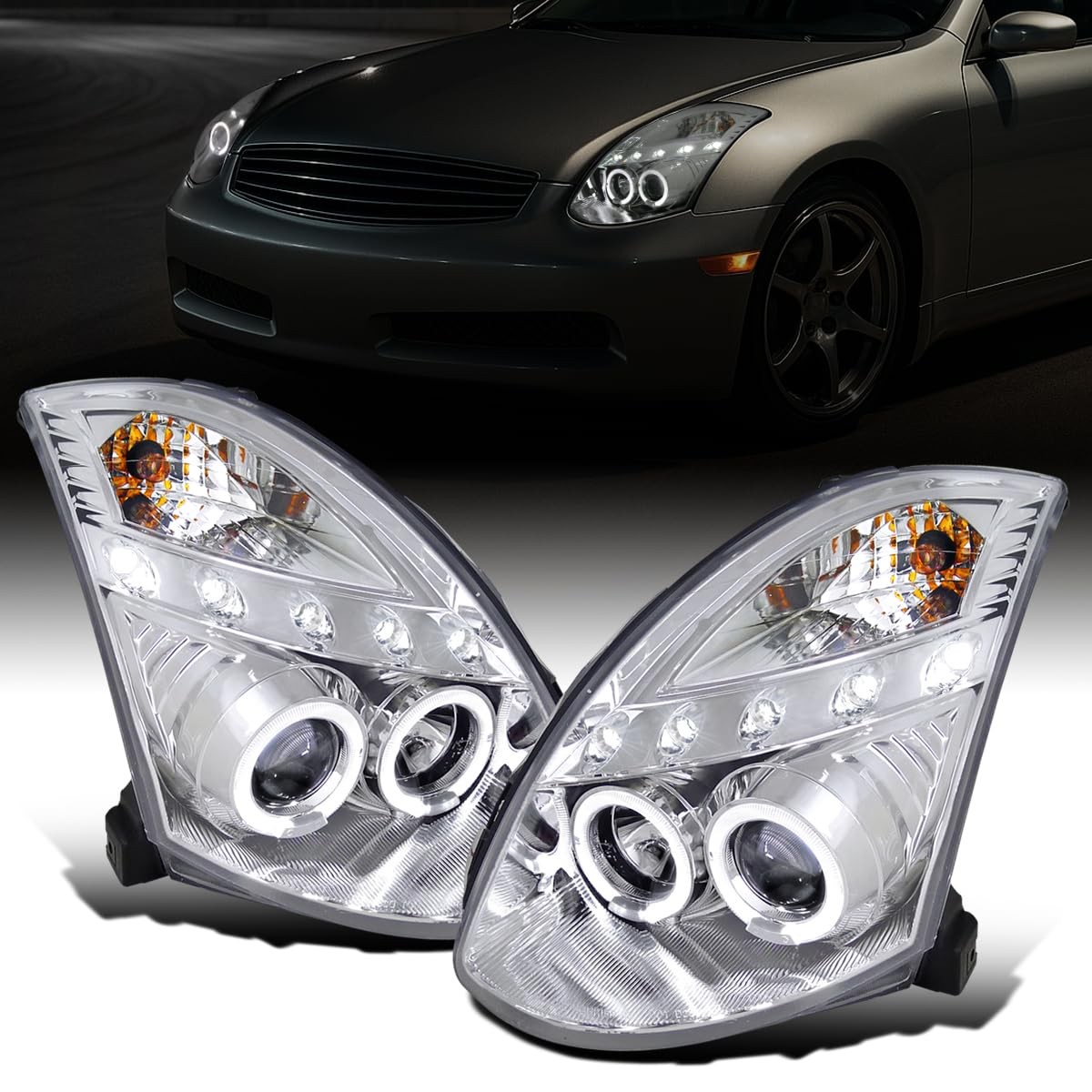 - Fits 2003-2007 Infiniti G35 2Dr Couple Projector Headlights Pair