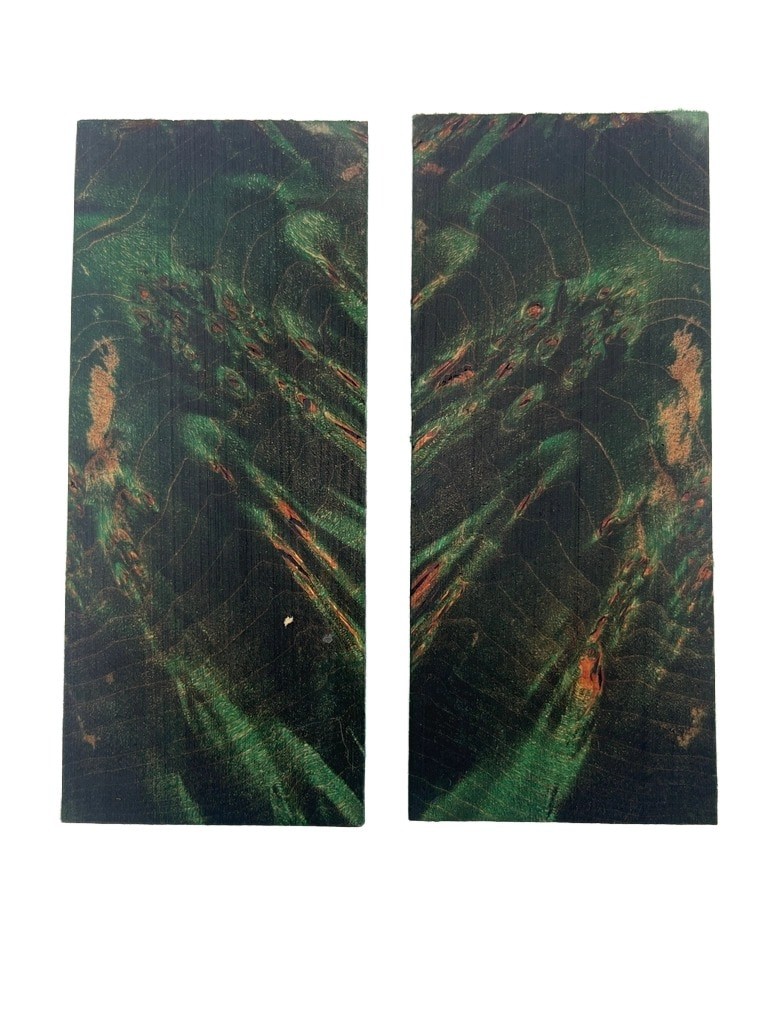 Matched Emerald Green Dyed Stabilized Maple Burl Knife Scales (5x2x0.25) Matched Emerald Green Dyed Stabilized Maple Burl Knife Scales (5x2x0.25)