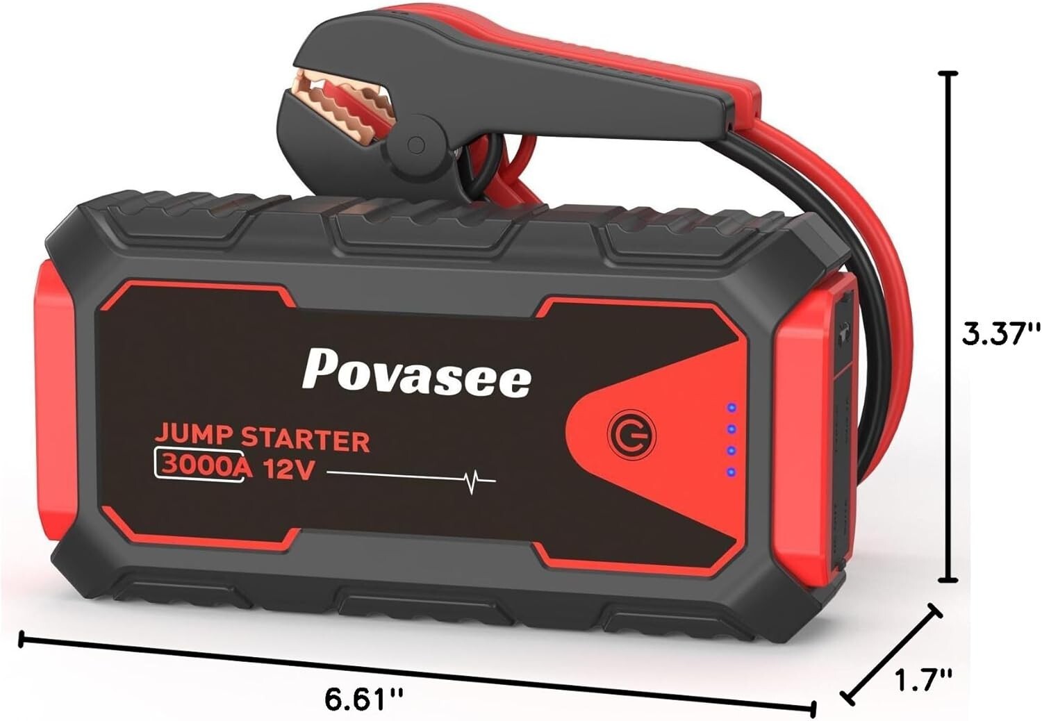 Povasee 3000A Car Battery Jump Starter 12V Power Bank/Dual Output/LED Light A30 Povasee 3000A Car Battery Jump Starter 12V Power Bank/Dual Output/LED Light A30