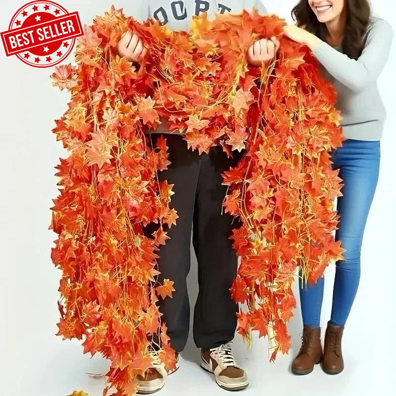 Artificial Fall Maple Leaf Garland Fake Autumn Leaves Vine Halloween Decor