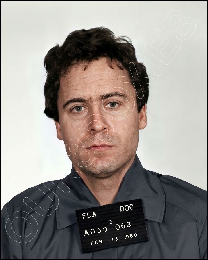 Ted Bundy Photo 8X10 - 1980 Mugshot Serial Killer COLORIZED 
