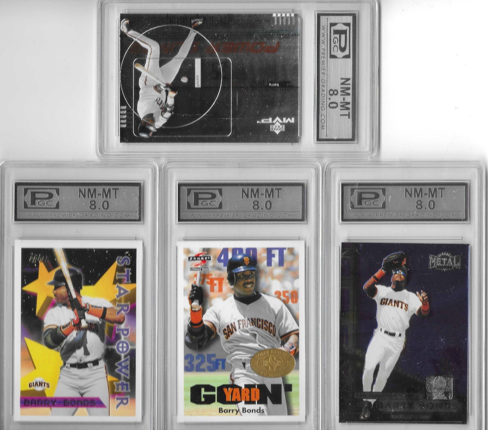 BARRY BONDS 1996-1999 Graded Card Lot 96 Topps-97 Pinnacle-98 Leaf-99 UD PGC 8🔥