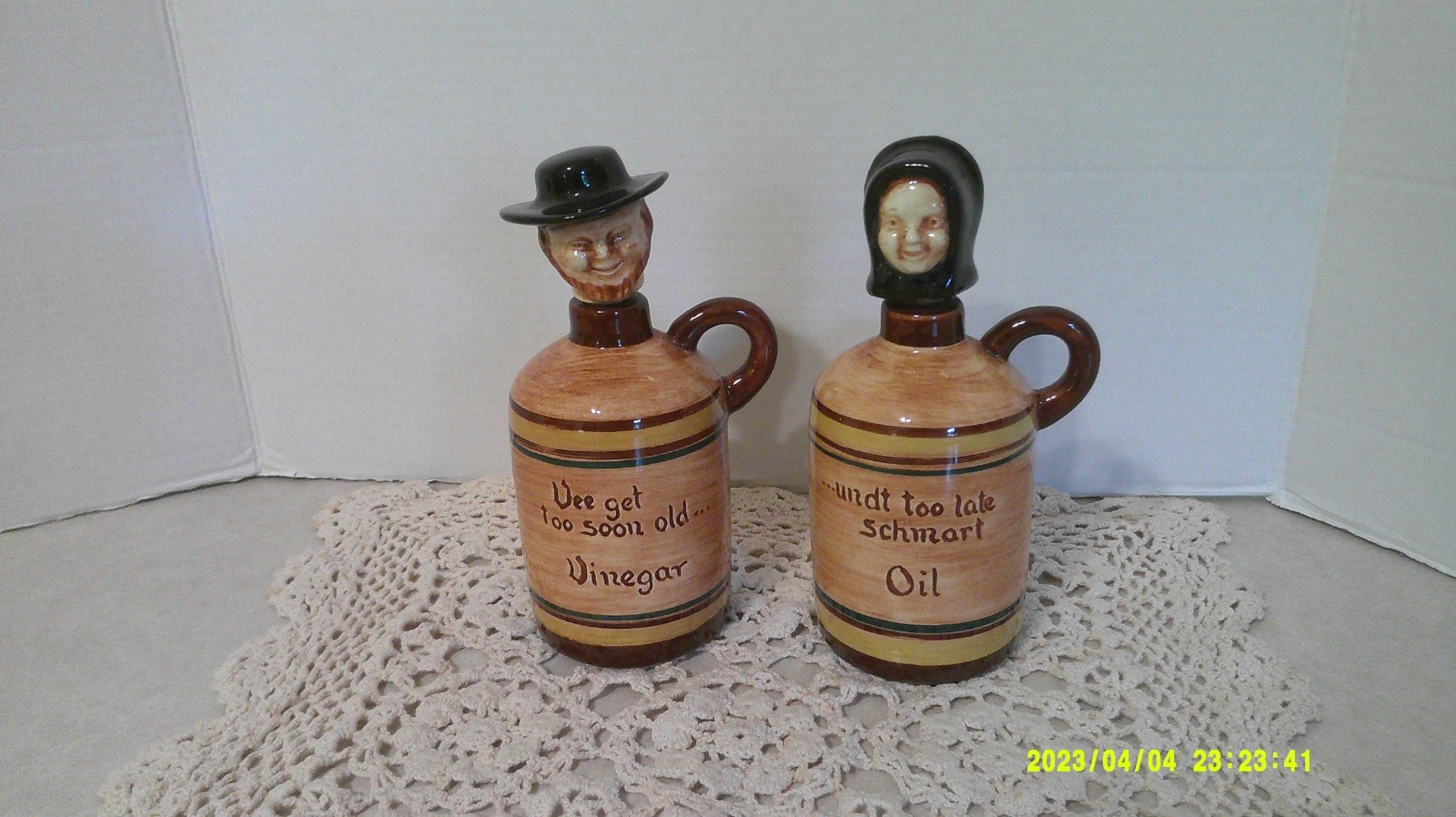 Vintage Pennsbury Pottery Amish Couple Oil and Vinegar Cruets