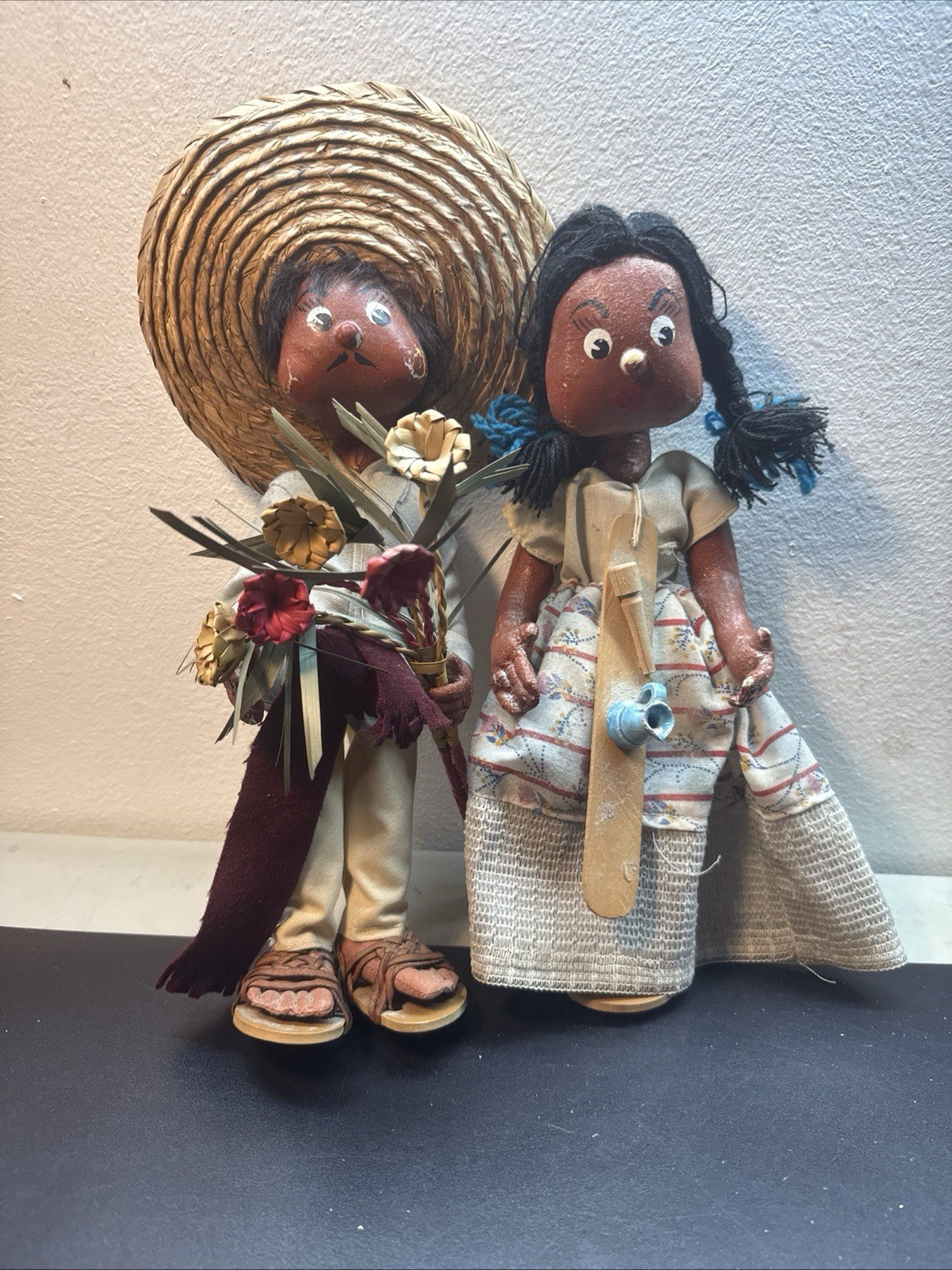 Vintage Mexican Folk Art Dolls Set Male & Female Handmade 12\ Vintage Mexican Folk Art Dolls Set Male & Female Handmade 12\