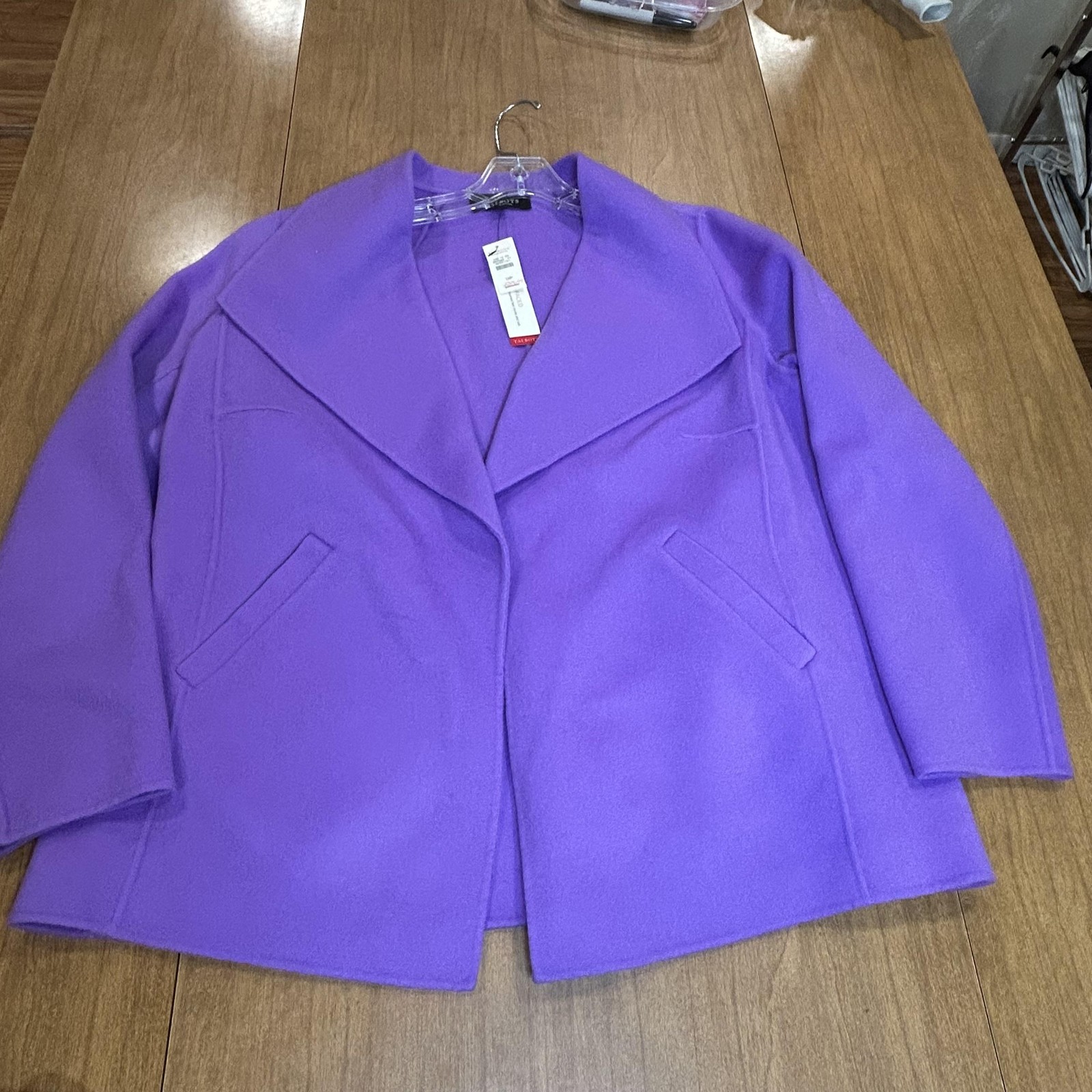 Talbots Jacket Womens 1XP Petite Purple Wool Blend Open Front Unlined Collared