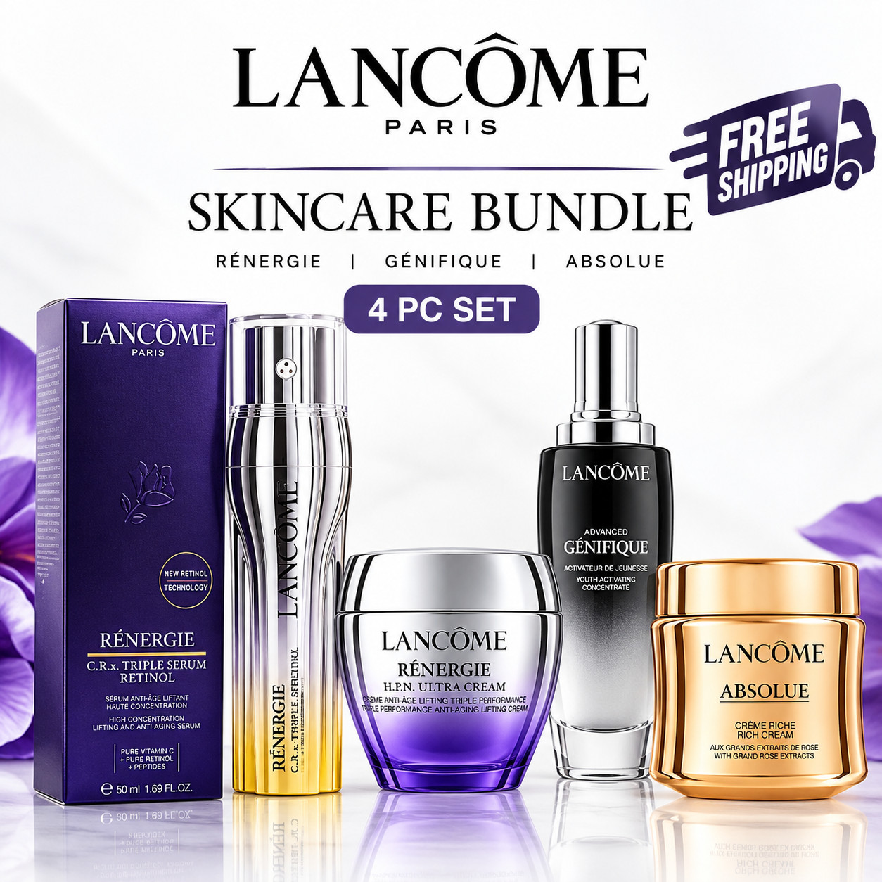 Lancome Skincare Gift Set Renergie Genifique Absolue Serum Cream Bundle 4pc New