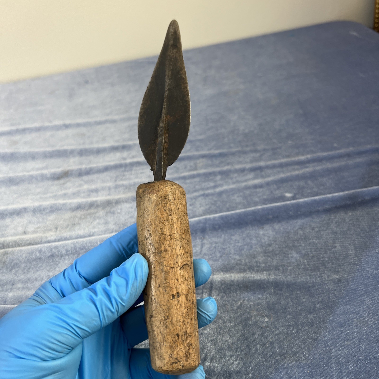 Antique Native American Style Iron Spear Point Wood Handle Estate Find 9” Antique Native American Style Iron Spear Point Wood Handle Estate Find 9”