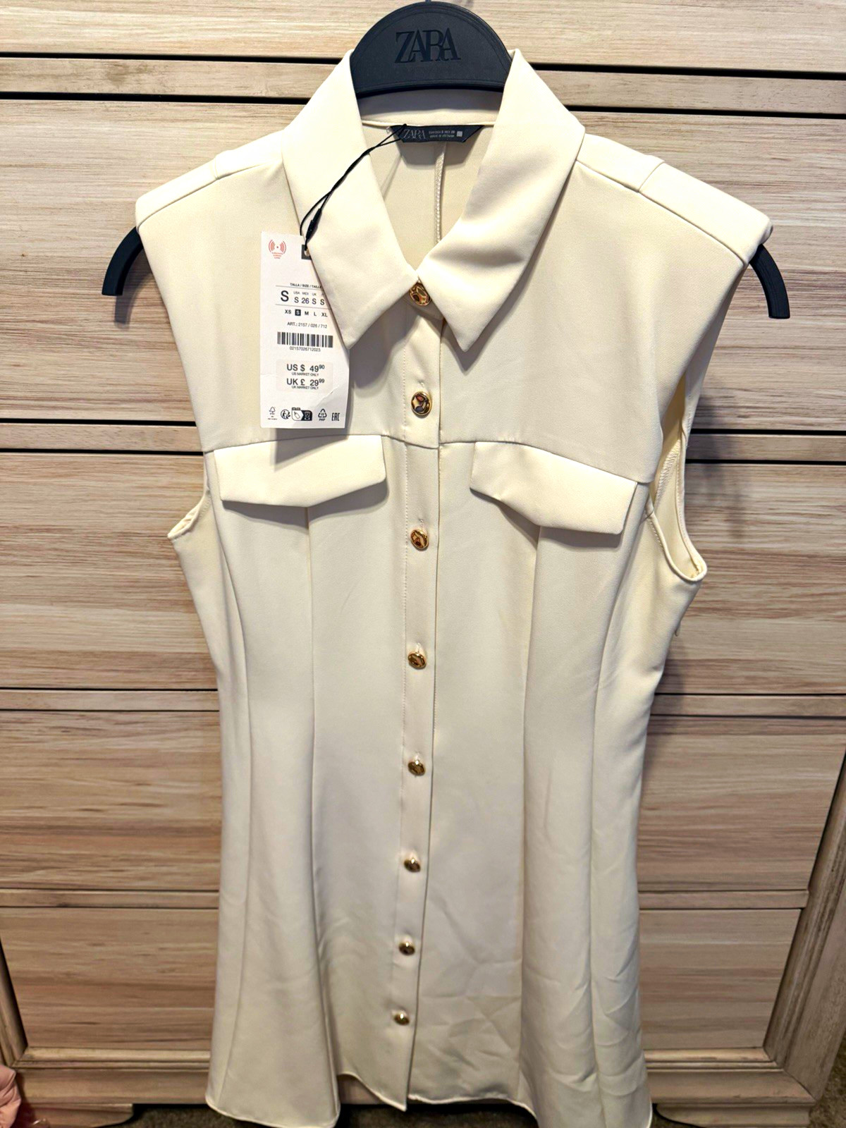 Zara White Sleeveless Collared Button Front Shirt Dress Short S