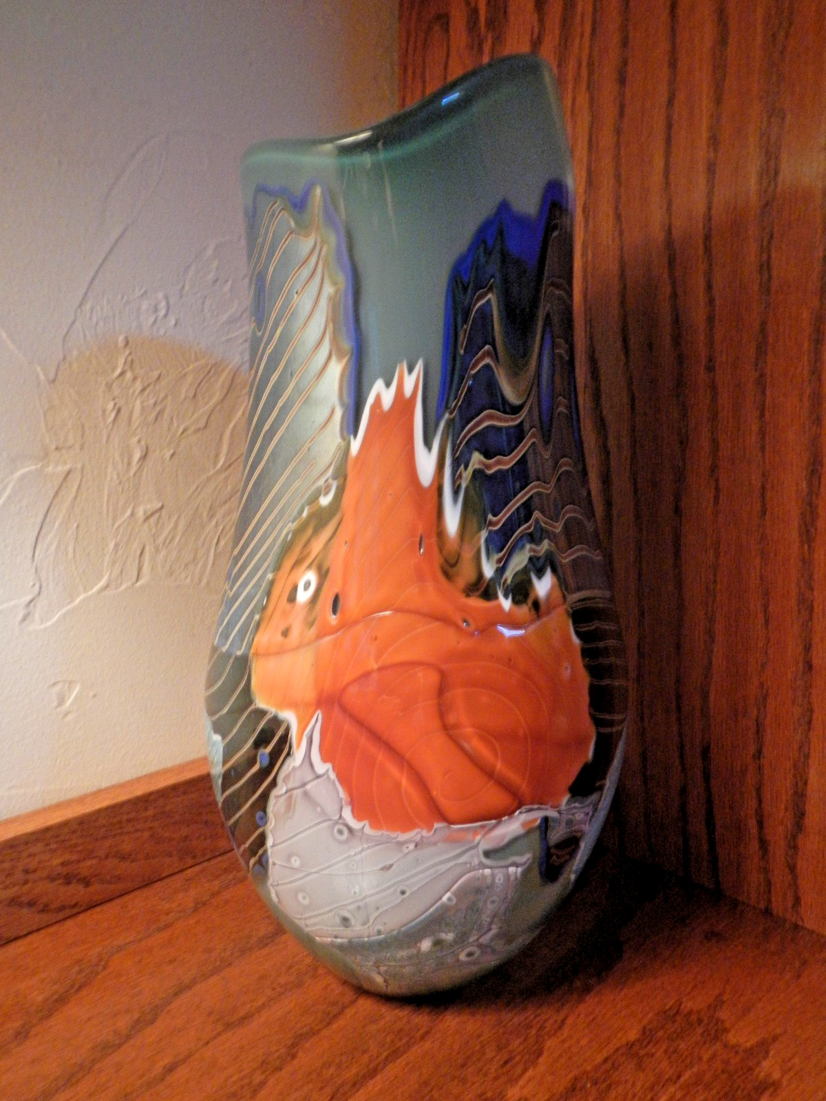 Signed Peter Ridabock Art Glass Sea Symphony Vase 12 1/4 Signed Peter Ridabock Art Glass Sea Symphony Vase 12 1/4