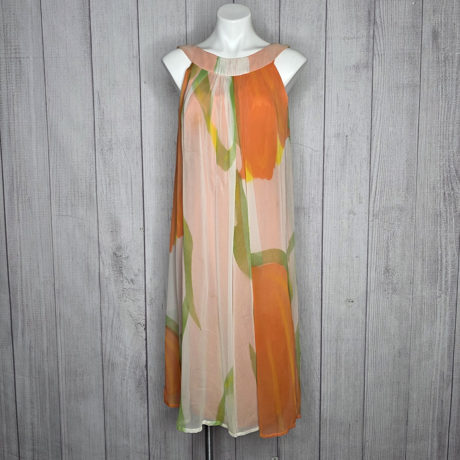 VTG Joseph Magnin Silk Chiffon Floral Watercolour Dress 60s 70s Mod, S/M