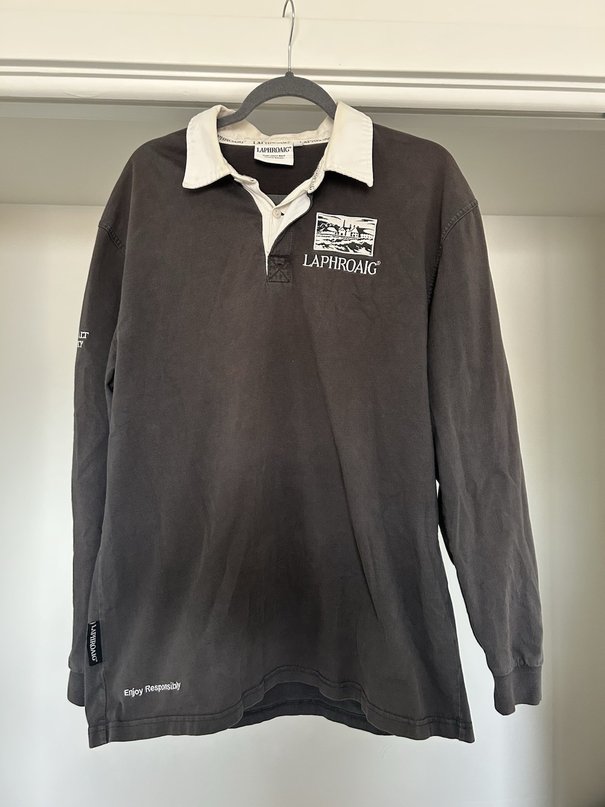 Laphroaig Scotch Whiskey Rugby Polo Embroidered RARE XL Laphroaig Scotch Whiskey Rugby Polo Embroidered RARE XL