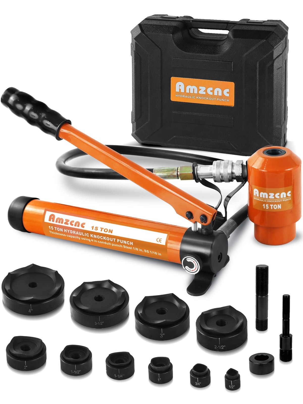 AMZCNC Hydraulic Knockout Punch Tool Kit 15 Ton 1/2-4 Inch 10 Dies AMZCNC Hydraulic Knockout Punch Tool Kit 15 Ton 1/2-4 Inch 10 Dies
