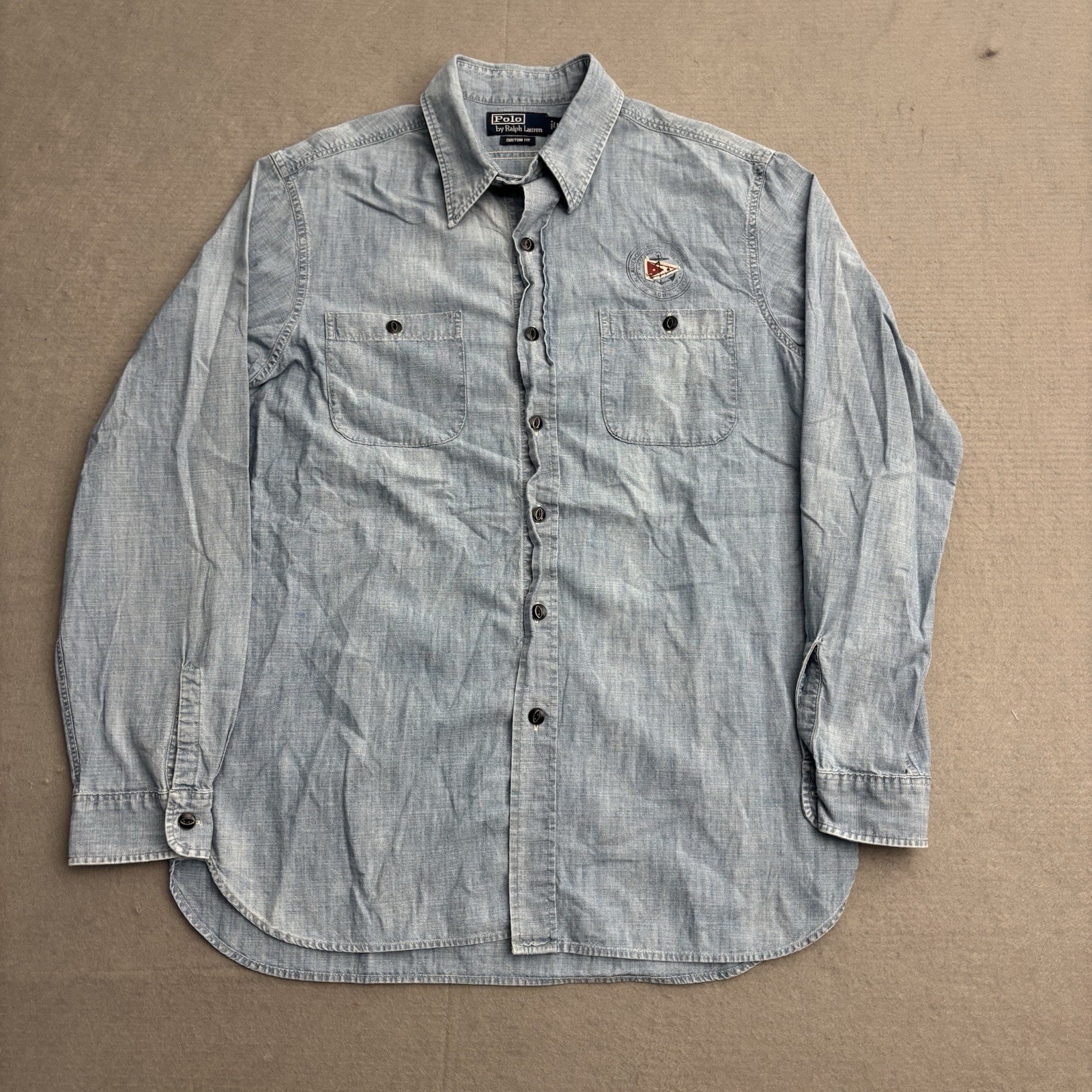 Polo Ralph Lauren RLYC Boat Flag Shirt Mens Large Denim Nautical Coastal Vintage