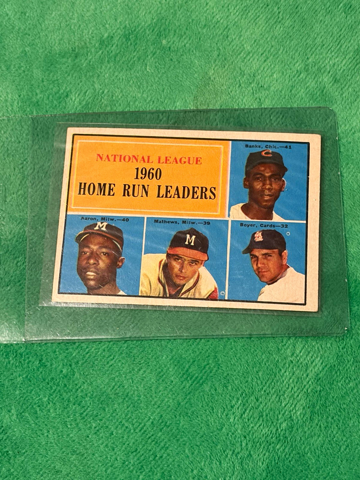 Topps 1961 #43 League Leaders NL 1960 Home Run Leaders Aaron Banks Mathews Topps 1961 #43 League Leaders NL 1960 Home Run Leaders Aaron Banks Mathews