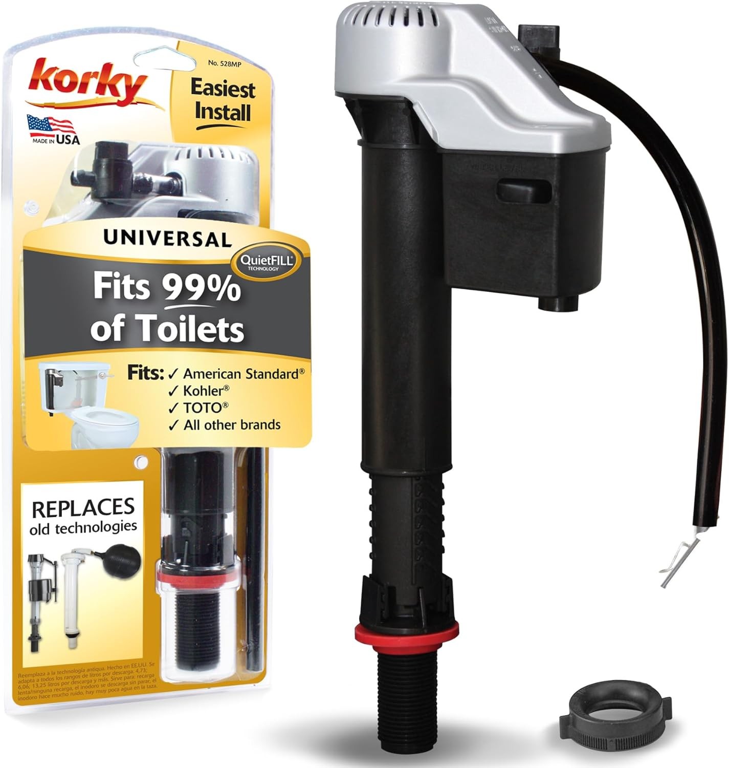 Korky QuietFILL Platinum Toilet Fill Universal to Fit 99% of Toilets, Black Korky QuietFILL Platinum Toilet Fill Universal to Fit 99% of Toilets, Black