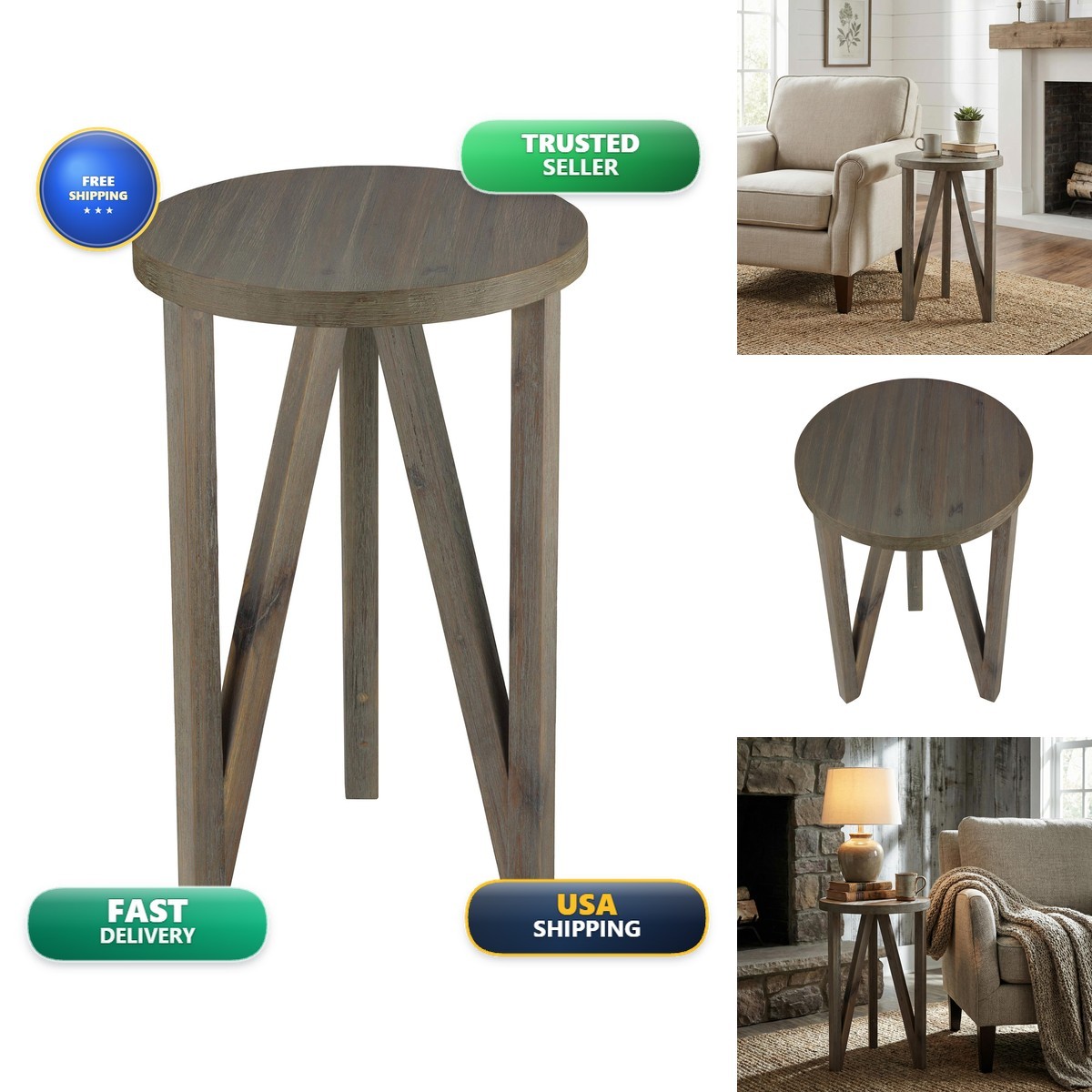Cortesi Home Tobin Accent Table Farmhouse Grey Wire Brushed Finish Small 15\ Cortesi Home Tobin Accent Table Farmhouse Grey Wire Brushed Finish Small 15\