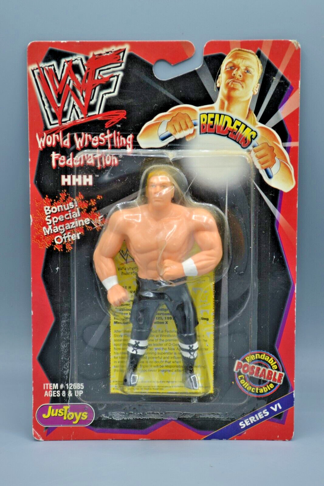 Vintage 1999 WWF Bend-Ems HHH Triple H Figure JusToys Series 6 VI New READ Vintage 1999 WWF Bend-Ems HHH Triple H Figure JusToys Series 6 VI New READ