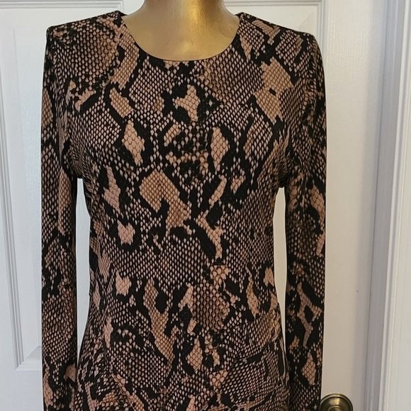 DONNA KARAN NEW YORK CLASSIC REVIVAL BLACK BEIGE SNAKE PR DRAPE DRESS 8 NWT DONNA KARAN NEW YORK CLASSIC REVIVAL BLACK BEIGE SNAKE PR DRAPE DRESS 8 NWT