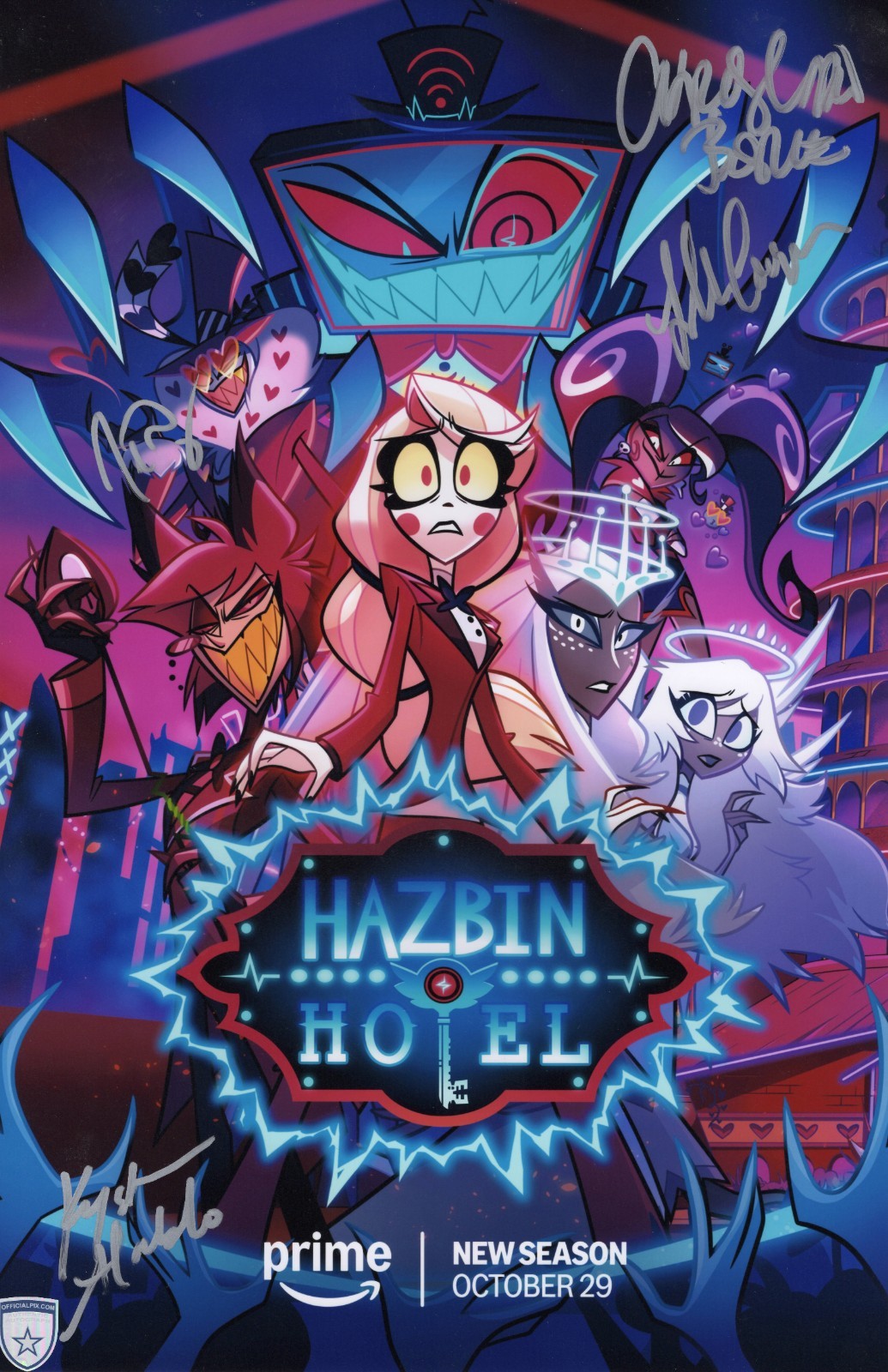 Signed Hazbin Hotel 11x17 Alabado, Borle, Cooper, Perez Official Pix COA