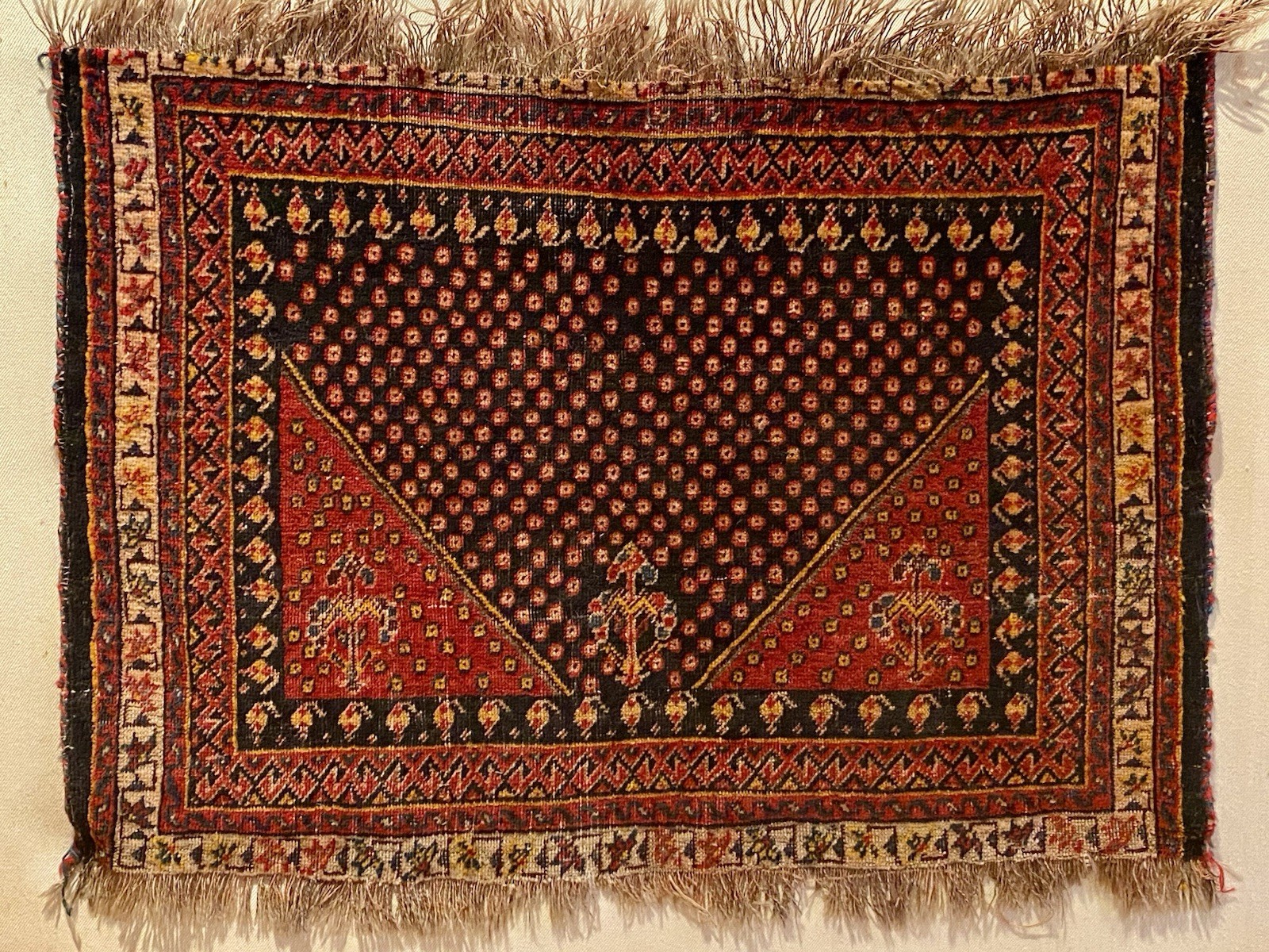 Antique Qashqai-Kashkoli Bag Face Rug Mounted On Canvas Antique Qashqai-Kashkoli Bag Face Rug Mounted On Canvas