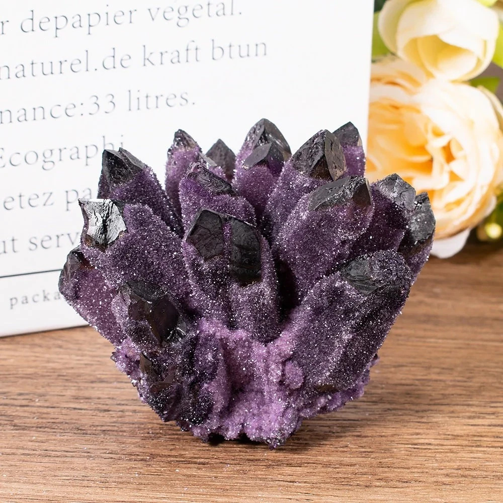 Natural Violet Ghost Phantom Quartz Cluster Mineral Specimen Healing Stone Decor