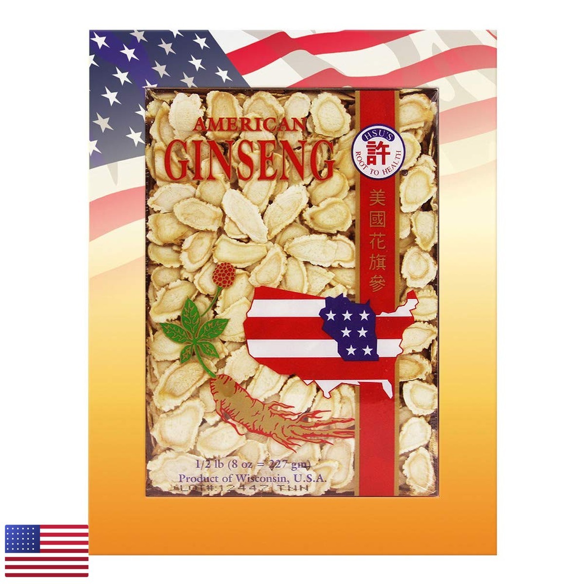 Hsu's American Ginseng Slices - 100% Wisconsin Mixed Large & Medium Slices 8 oz