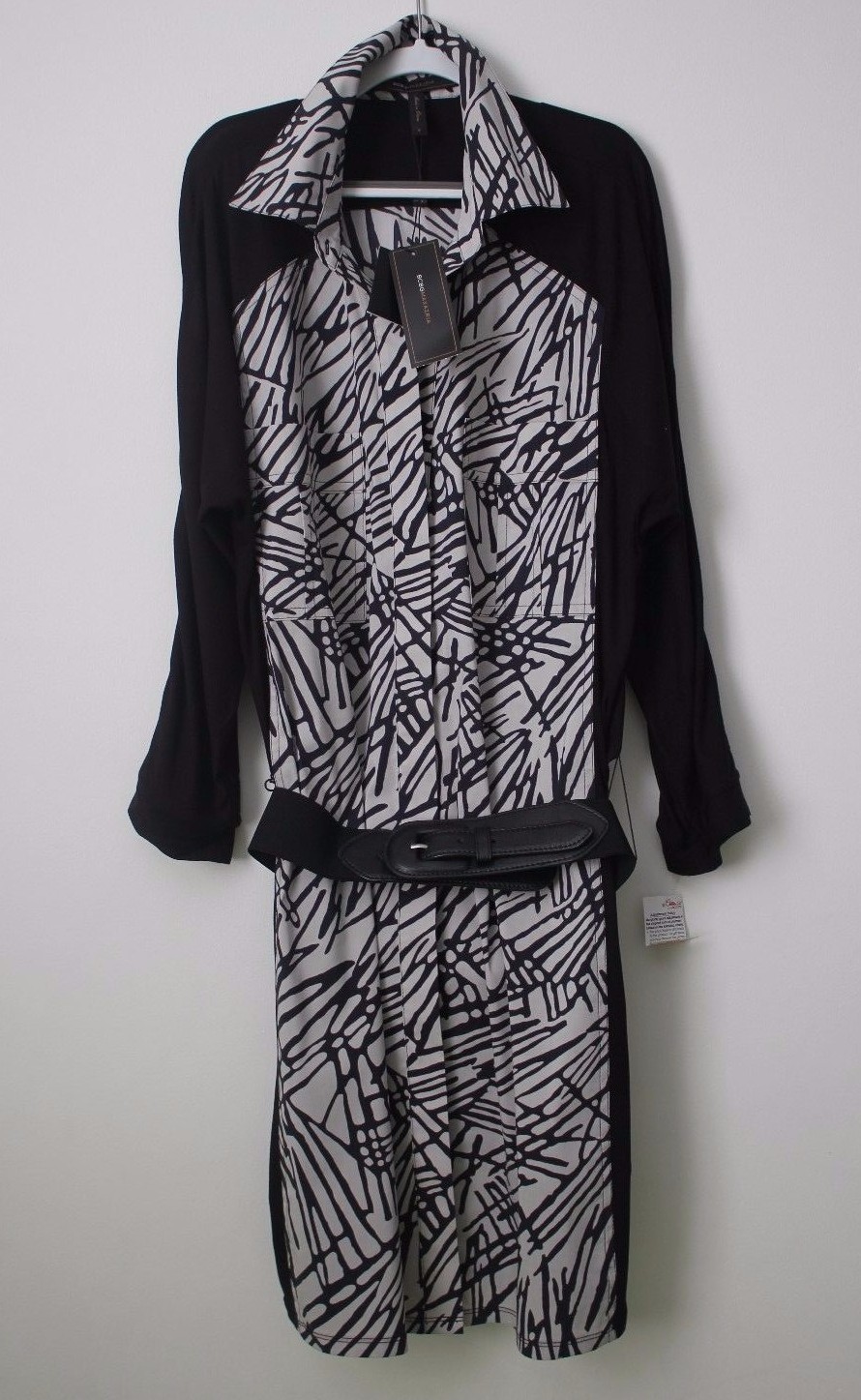 BCBGMAXAZRIA Black and White Cotton Shirt Dress with Belt - Size S BCBGMAXAZRIA Black and White Cotton Shirt Dress with Belt - Size S