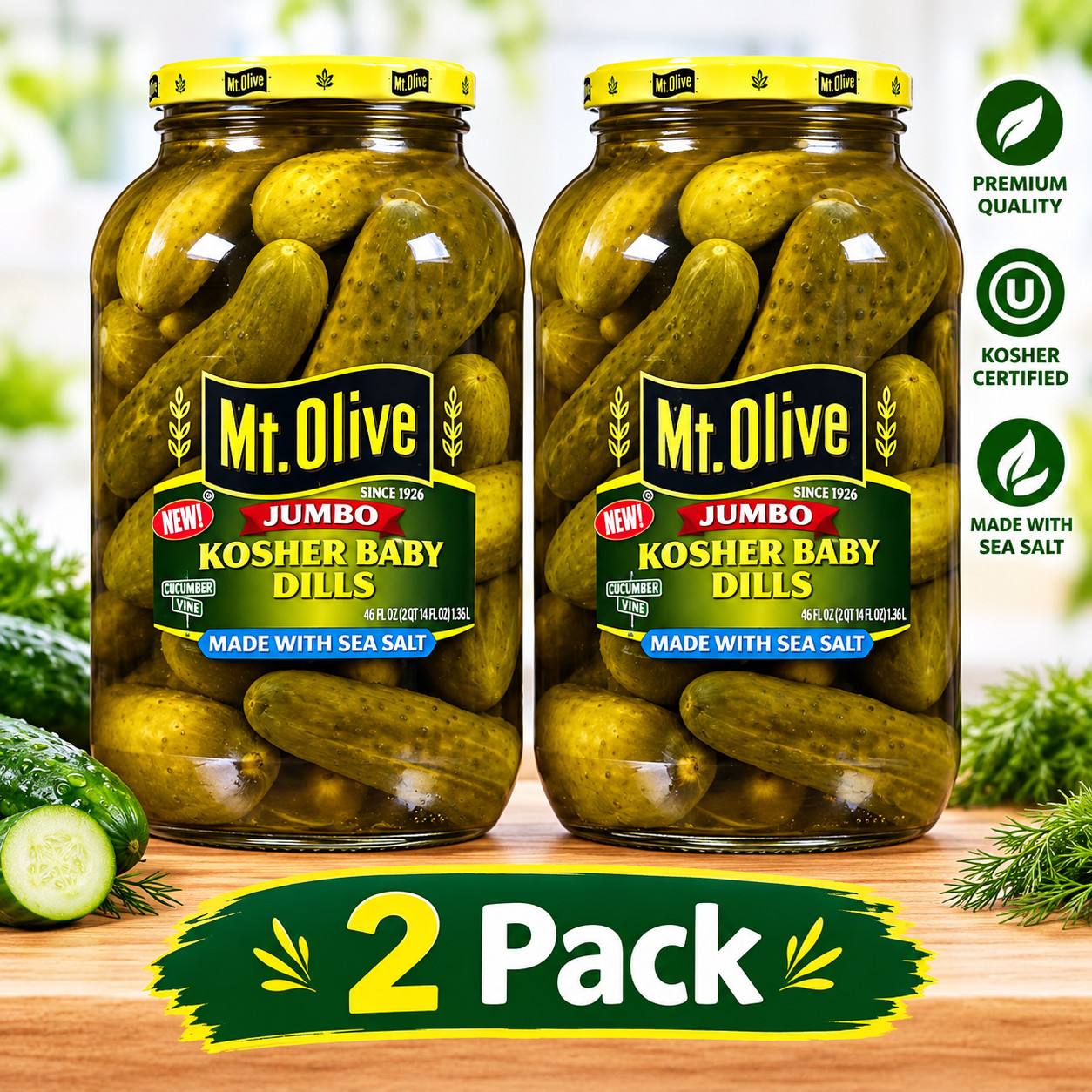 (2 pack) Mt. Olive Kosher Baby Dill Jumbo Pickles - 66 fl oz