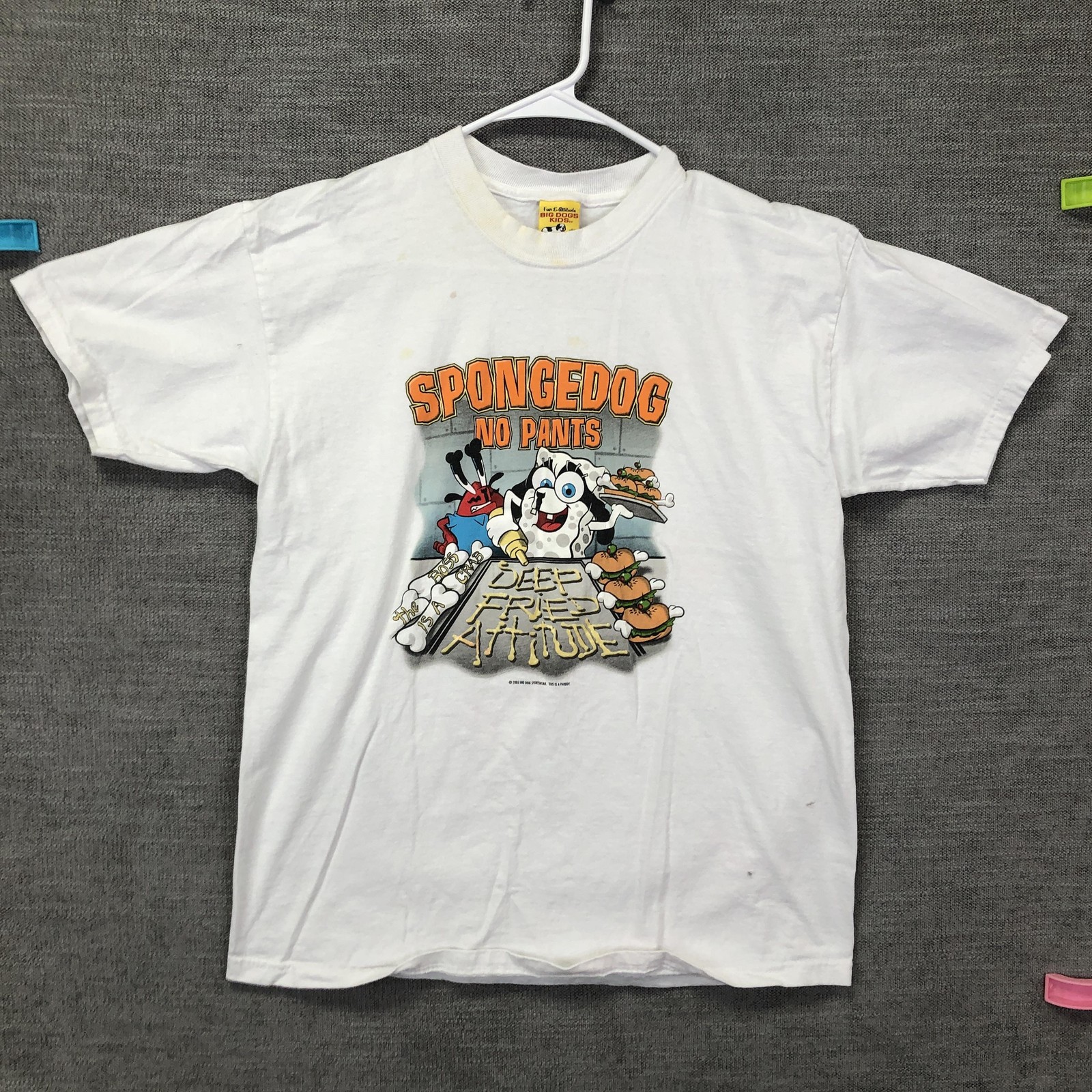 VTG Big Dogs Shirt Youth 16-18 White Spongedog No Pants Parody Graphic Tee