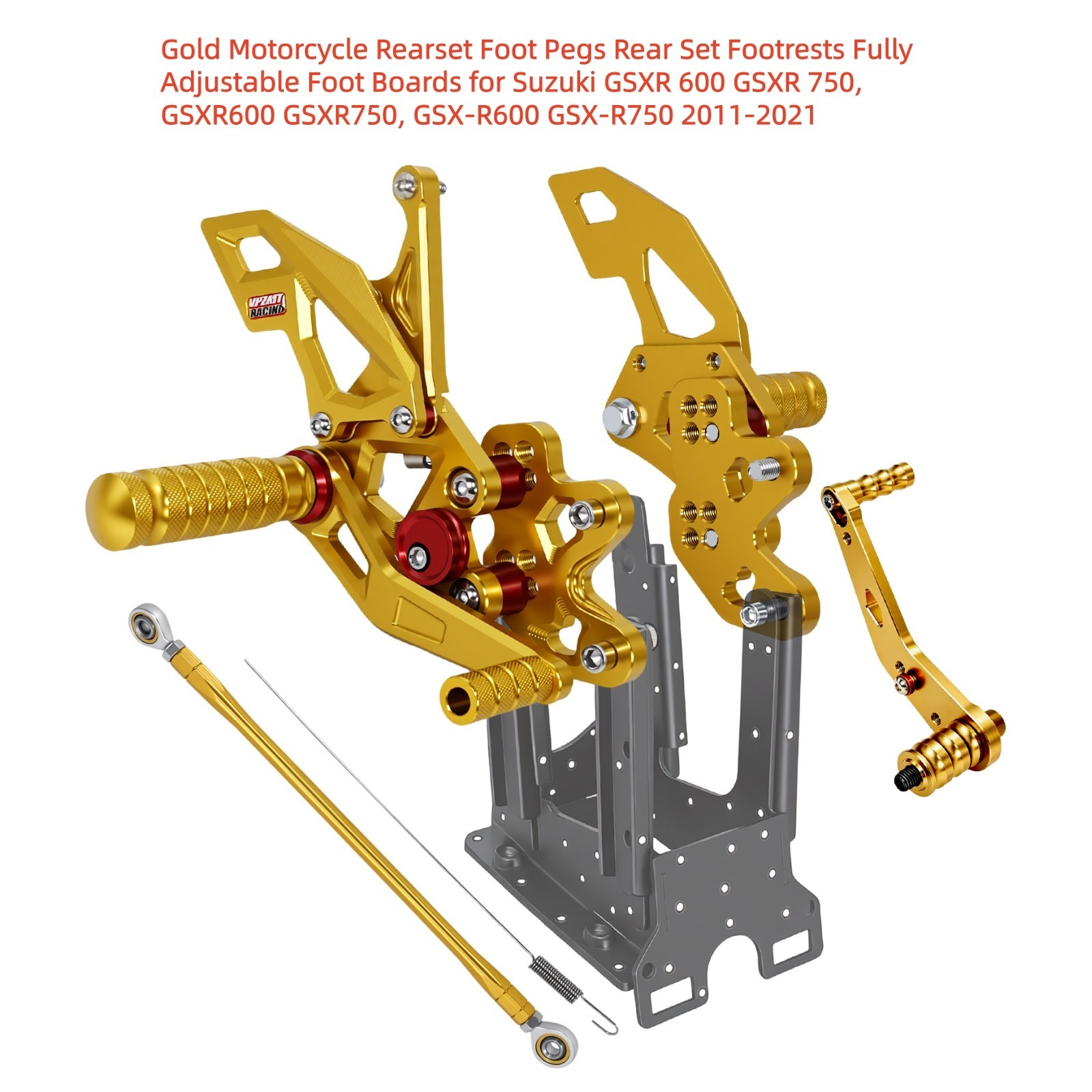 Rearset Foot Pegs Footrests Fully Adjustable Foot Boards for Suzuki GSXR, Gold Rearset Foot Pegs Footrests Fully Adjustable Foot Boards for Suzuki GSXR, Gold
