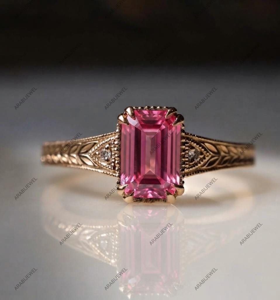 Vintage Pink Sapphire Ring 925 sterling silver Engraved Ring Gift For Her Vintage Pink Sapphire Ring 925 sterling silver Engraved Ring Gift For Her