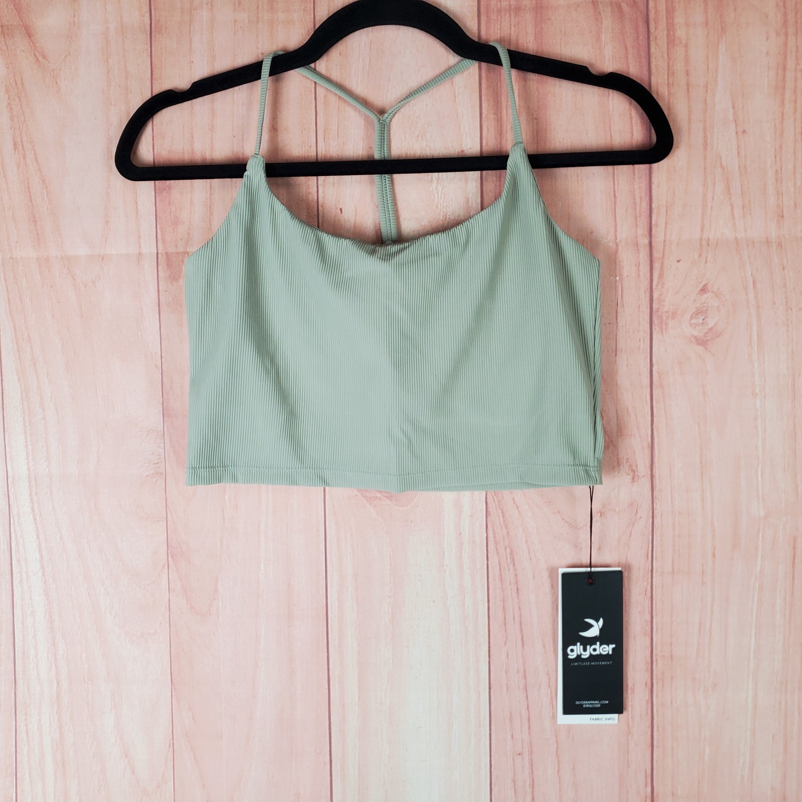 Glyder Pure Ribbed Sports Bra Womens Medium Mint Green Stretch Racerback Straps Glyder Pure Ribbed Sports Bra Womens Medium Mint Green Stretch Racerback Straps