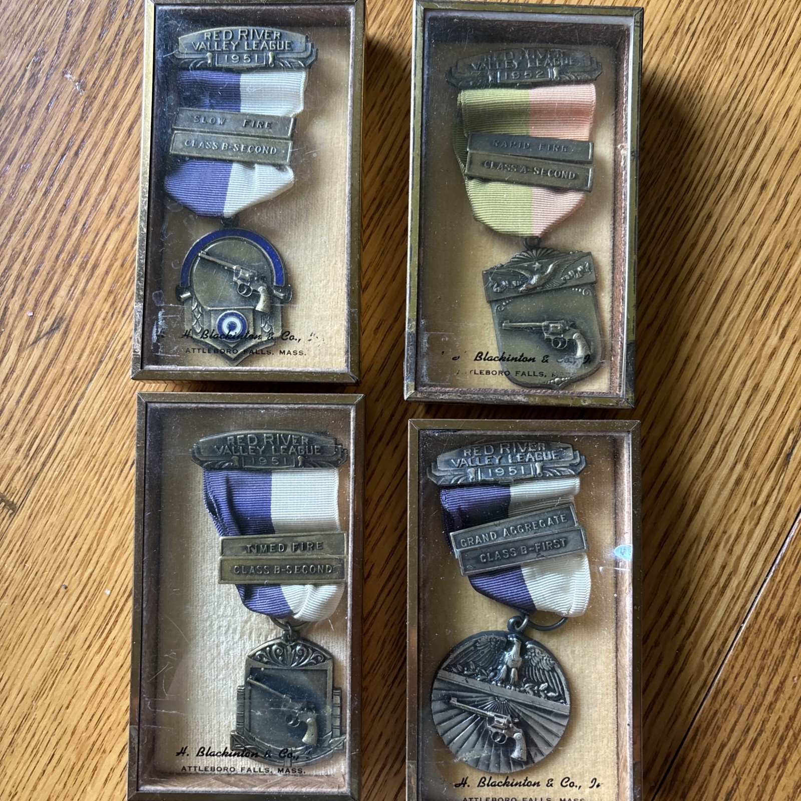 4 Vintage 1951-52 Shooting Medals Badge Pistol Red River Valley League Awards 4 Vintage 1951-52 Shooting Medals Badge Pistol Red River Valley League Awards