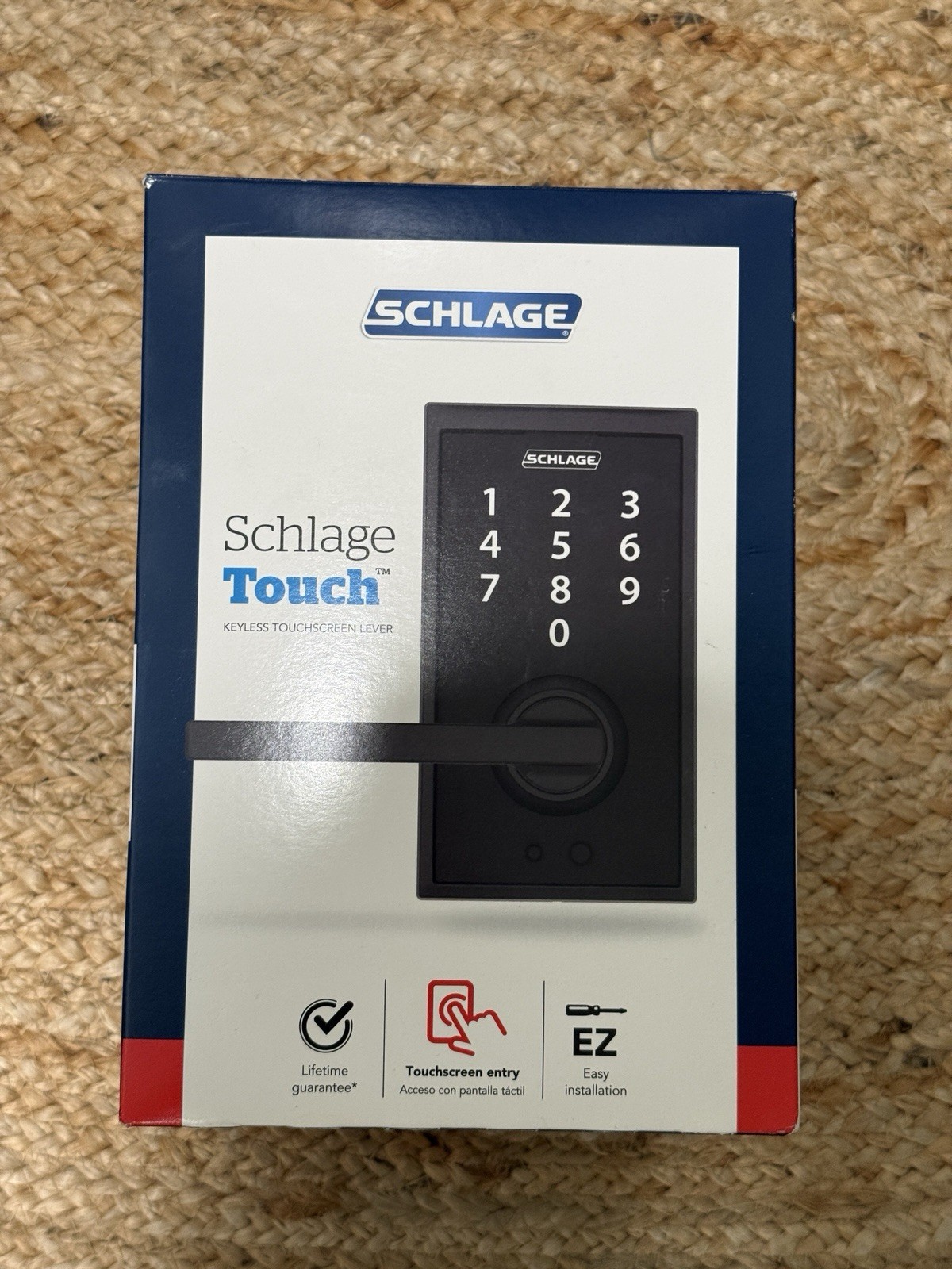 Schlage Touch Electronic Lock, Lever Handle, Century Trim, Matte Black