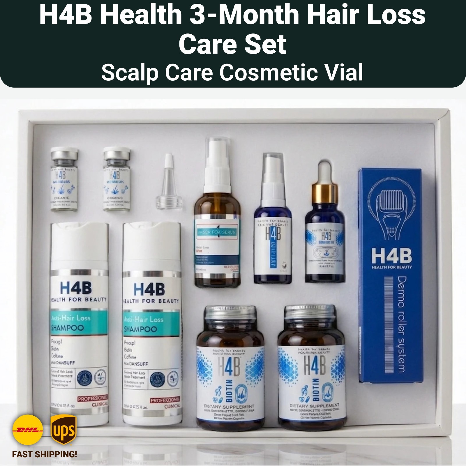 H4B Health 3-Month Hair Loss Care Set Shampoo Serums Ozonized Oil Dermaroller H4B Health 3-Month Hair Loss Care Set Shampoo Serums Ozonized Oil Dermaroller