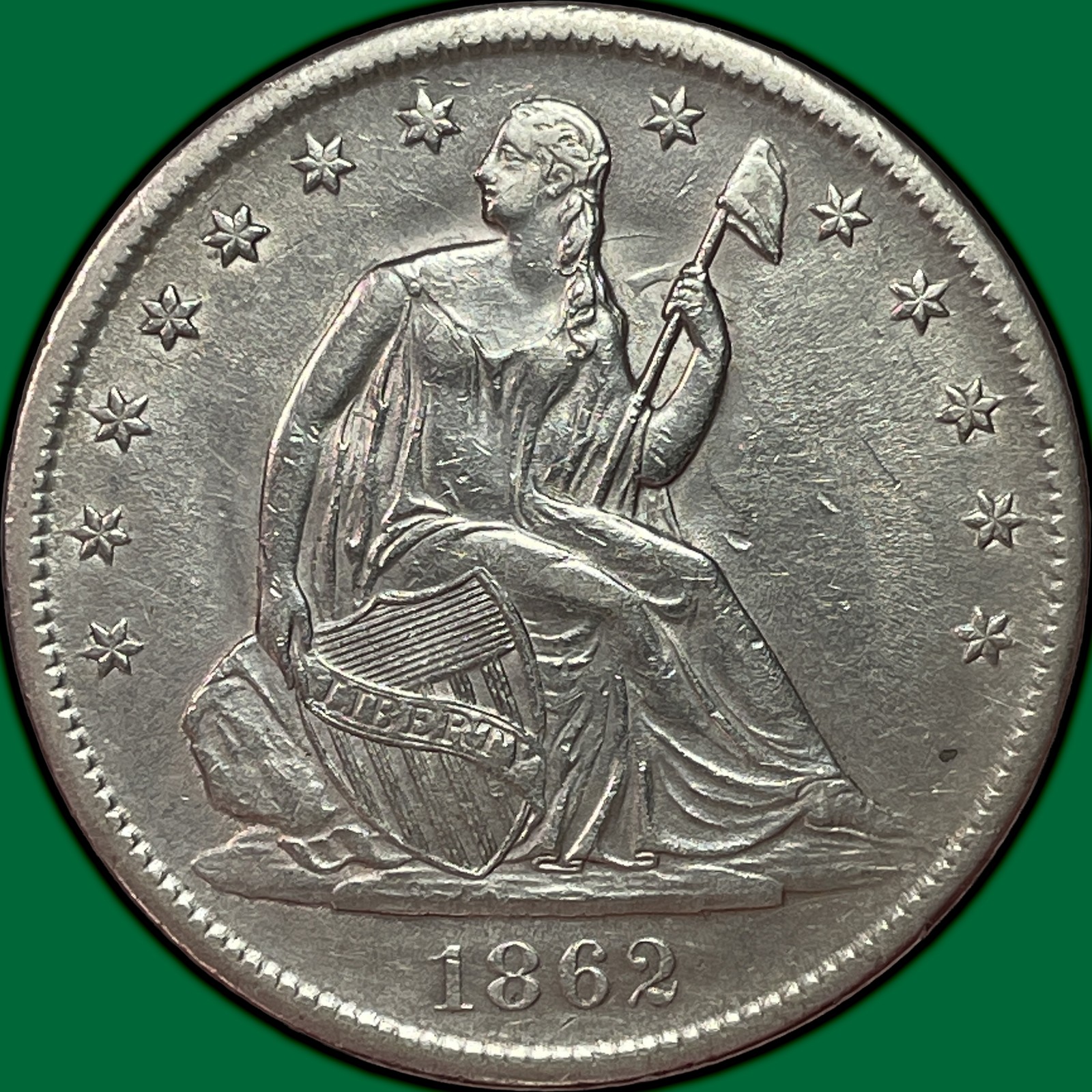 1862-S Seated Liberty Half Dollar Choice Almost Uncirculated AU+/UNC Coin #44835