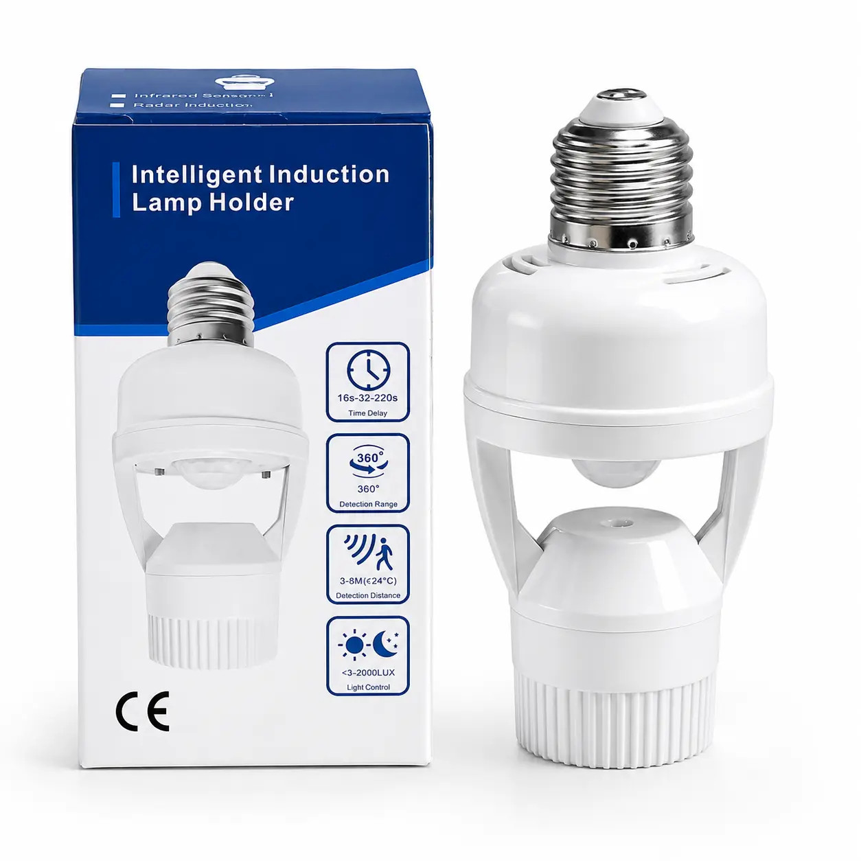 E26/E27 PIR Motion Sensor Lamp Holder 360 Degree Bulb Socket Adapter Auto On Off