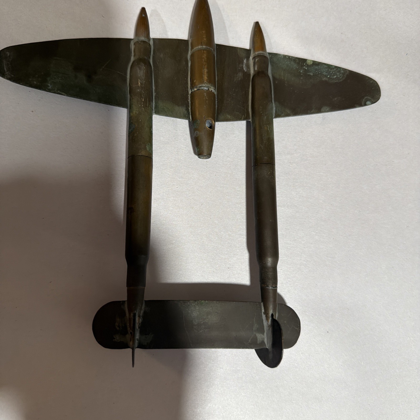 Vintage WWII Trench Art; P-38 Fighter Plane; Brass Casings