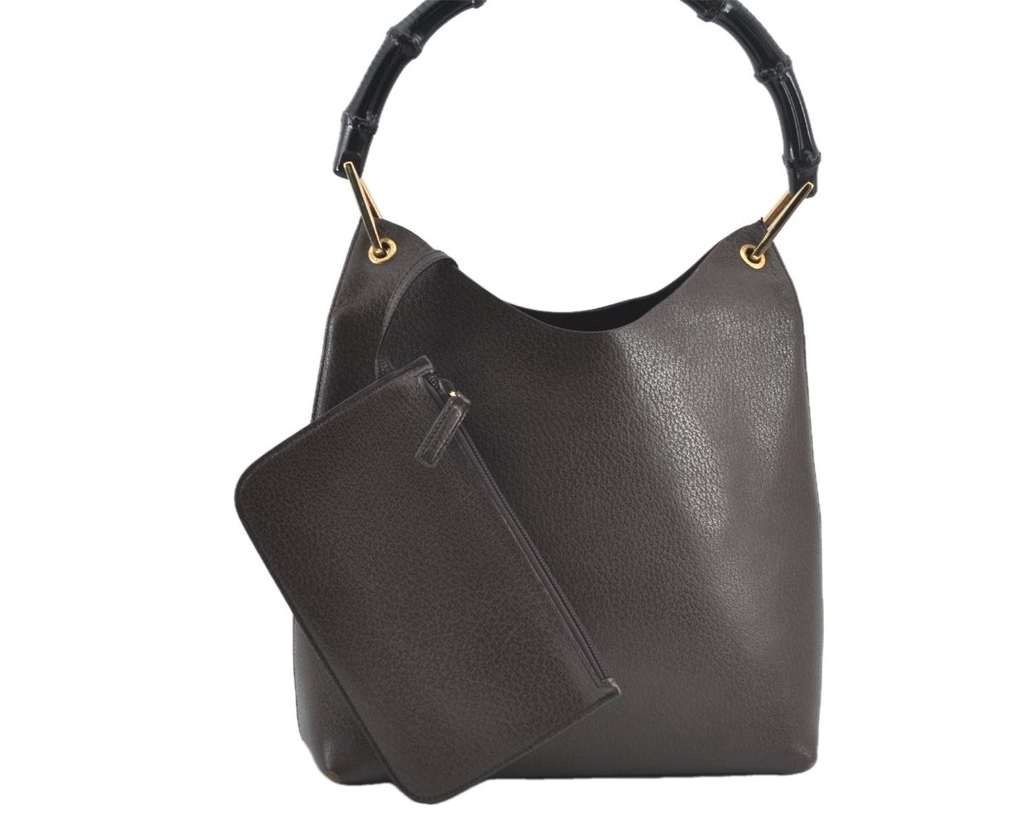Authentic GUCCI Bamboo Hand Shoulder Bag Leather Brown AB255 Authentic GUCCI Bamboo Hand Shoulder Bag Leather Brown AB255