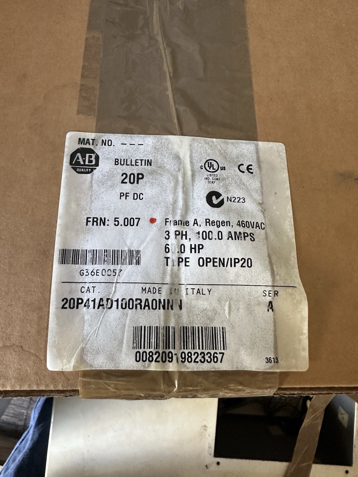 NEW Allen Bradley 20P41AD100RA0NNN /A PowerFlex DC Drive 460VAC 3Ph 60HP 100A NEW Allen Bradley 20P41AD100RA0NNN /A PowerFlex DC Drive 460VAC 3Ph 60HP 100A