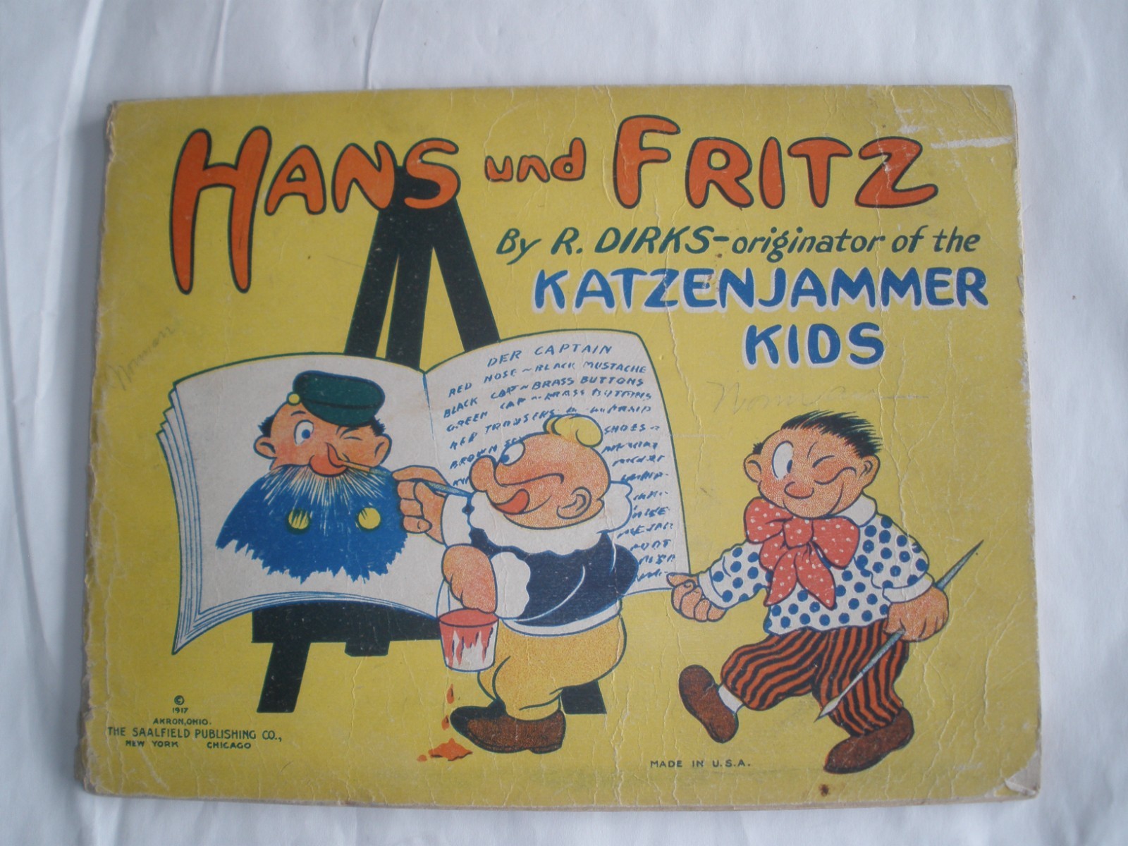 Hans und Fritz Katzenjammer Kids Saalfield Pub. Lg Soft Cover Comic Book c. 1917 Hans und Fritz Katzenjammer Kids Saalfield Pub. Lg Soft Cover Comic Book c. 1917