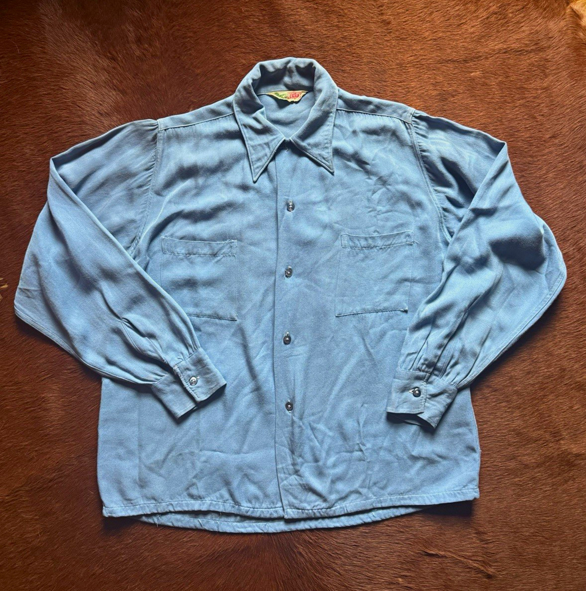 Excellent Vintage 1940s 1950s Blue Mens Button Up Shirt BVD Ruggers Brand