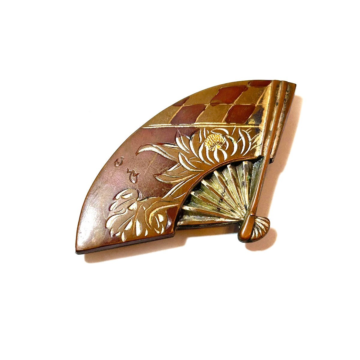 1900s Antique Japanese Traditional OBIDOME Copper Fan Signed Meiji / Taisho 1900s Antique Japanese Traditional OBIDOME Copper Fan Signed Meiji / Taisho