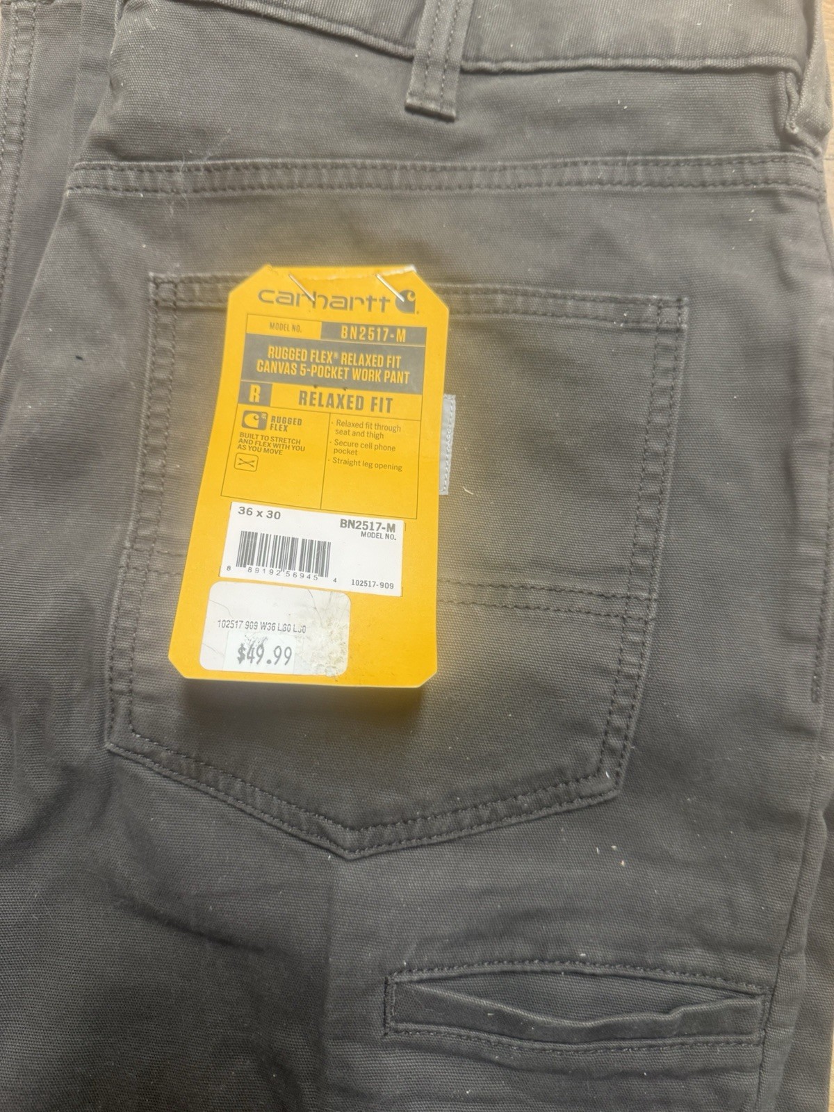Carhartt Rugged Flex Relaxed Fit Canvas 5-Pocket Straight Pants Gray 36x30 Carhartt Rugged Flex Relaxed Fit Canvas 5-Pocket Straight Pants Gray 36x30