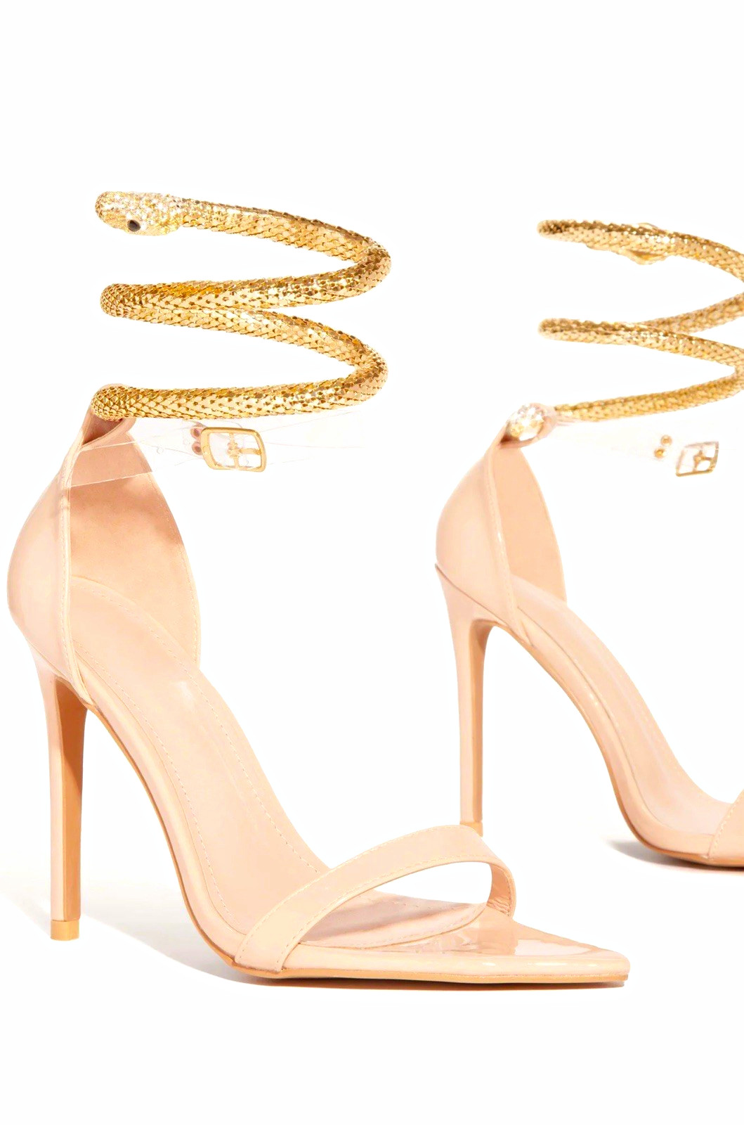 Cape Robbin Beige/Gold Snake Pointed Toe Rhinestone Ankle Strap Heels US 6 Cape Robbin Beige/Gold Snake Pointed Toe Rhinestone Ankle Strap Heels US 6
